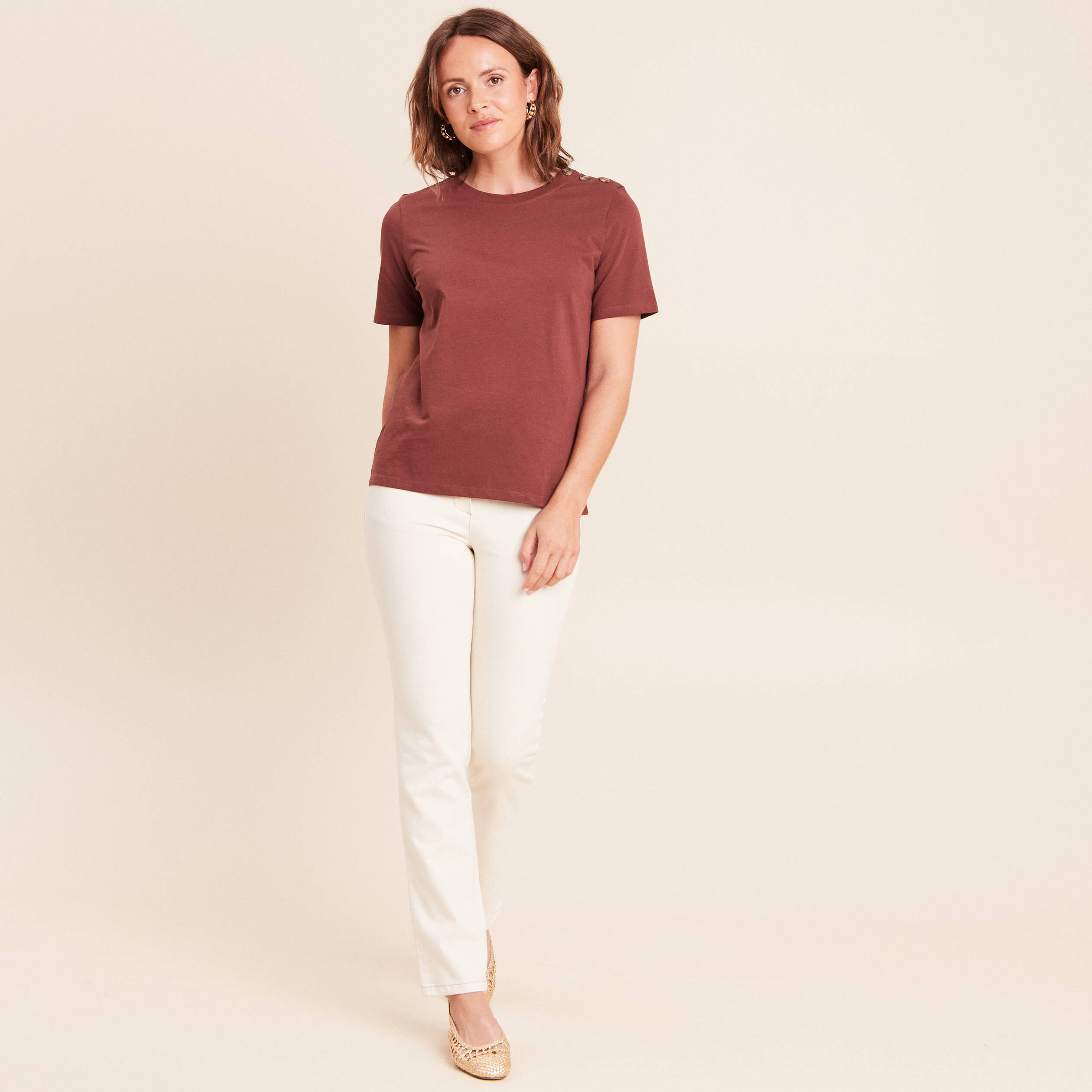 T-shirt manches courtes marron femme