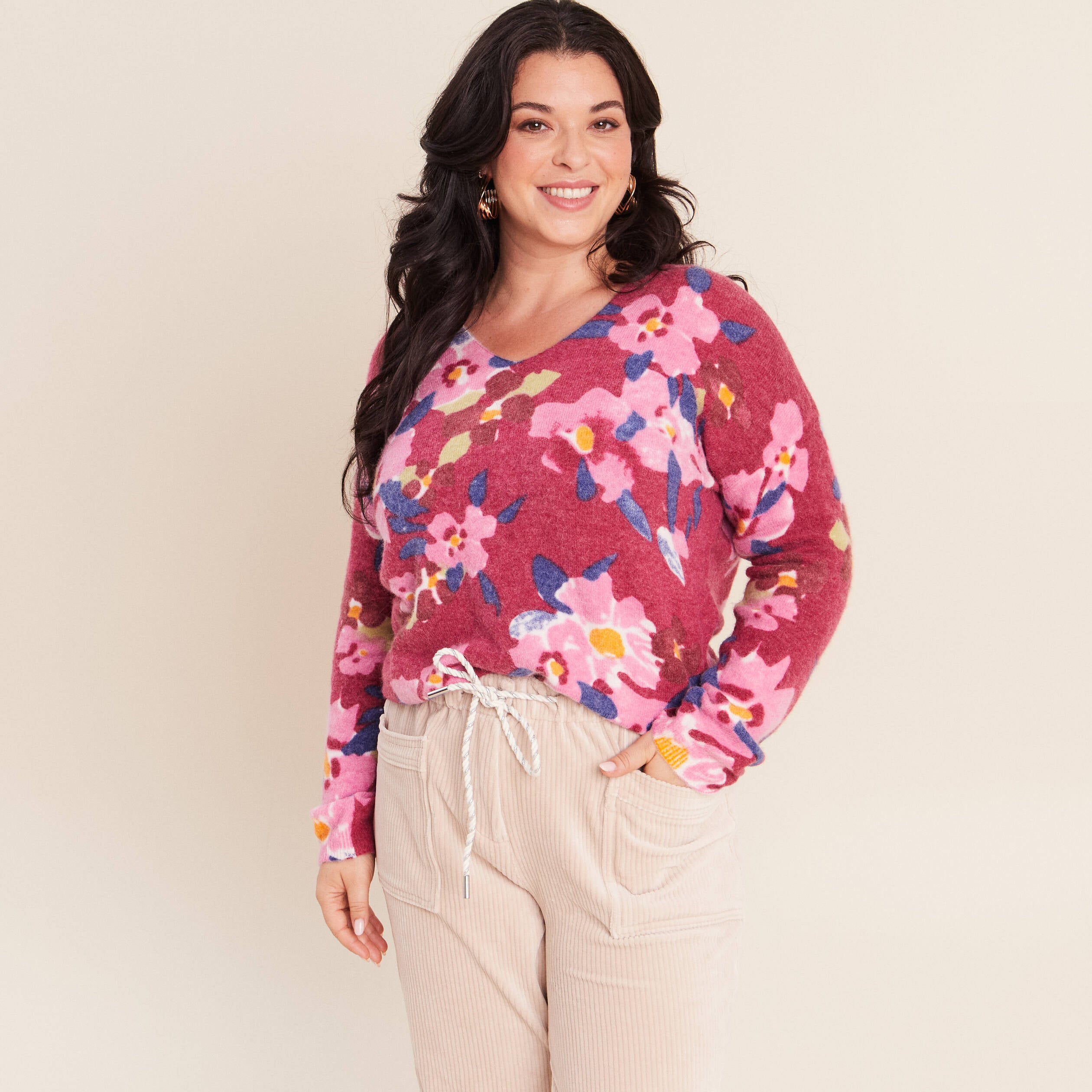 Pull manches longues rose femme