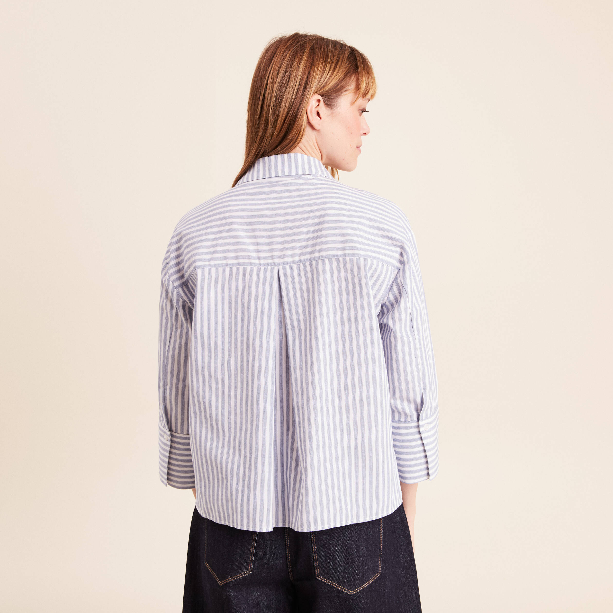 Chemise manches 3/4 bleu femme