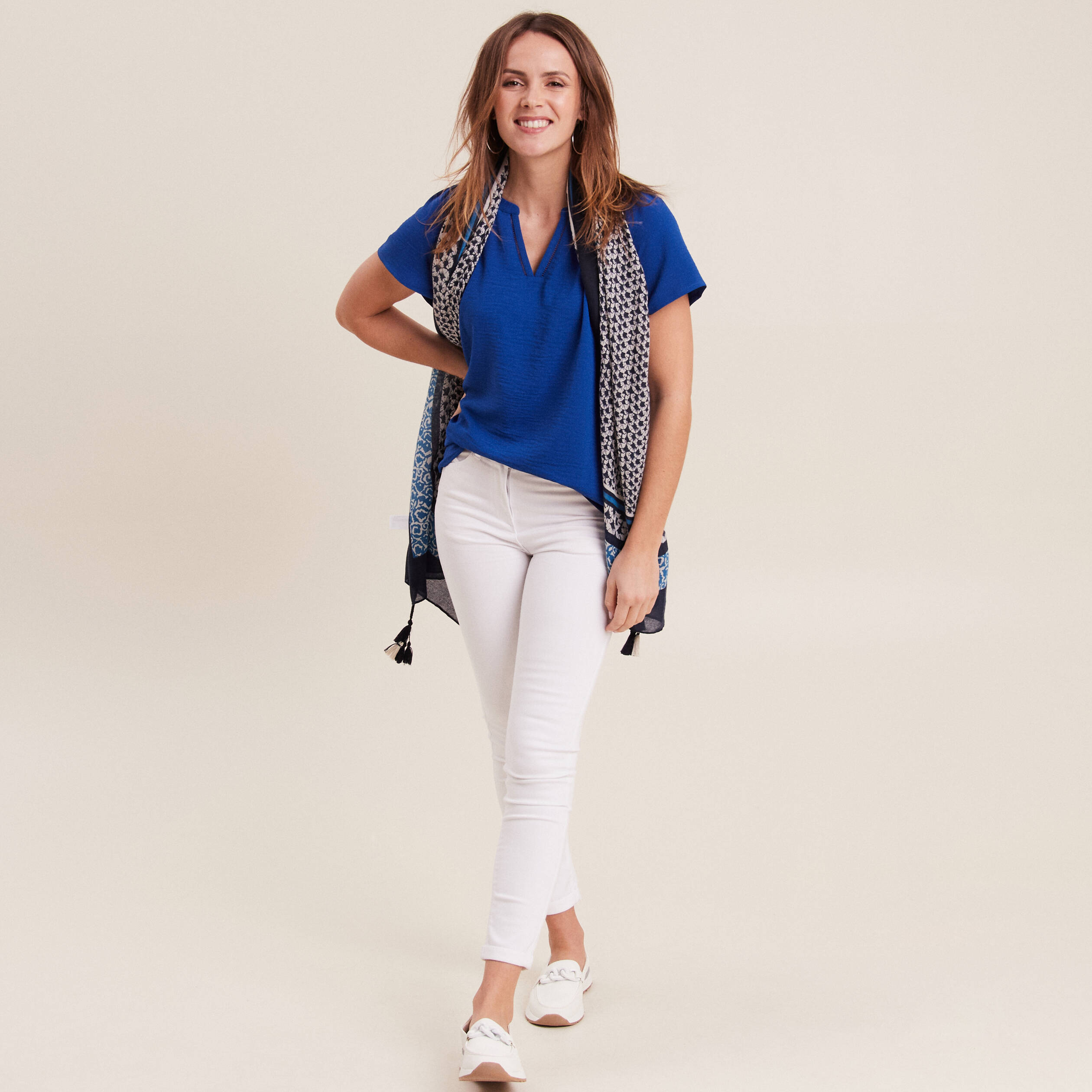 Jean ajusté taille standard 7/8ème blanc femme