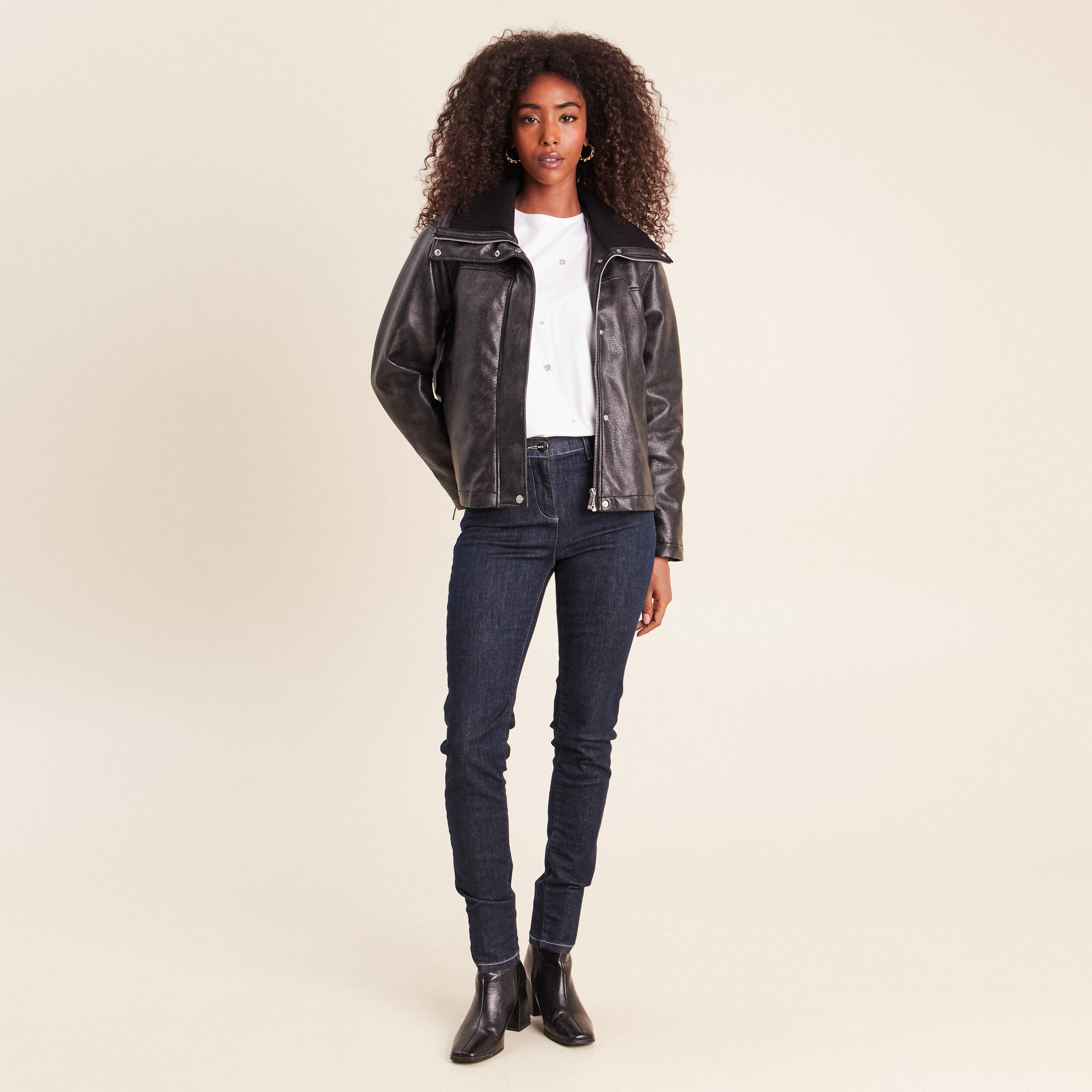 Veste ample col camionneur doubl&eacute;e noir femme