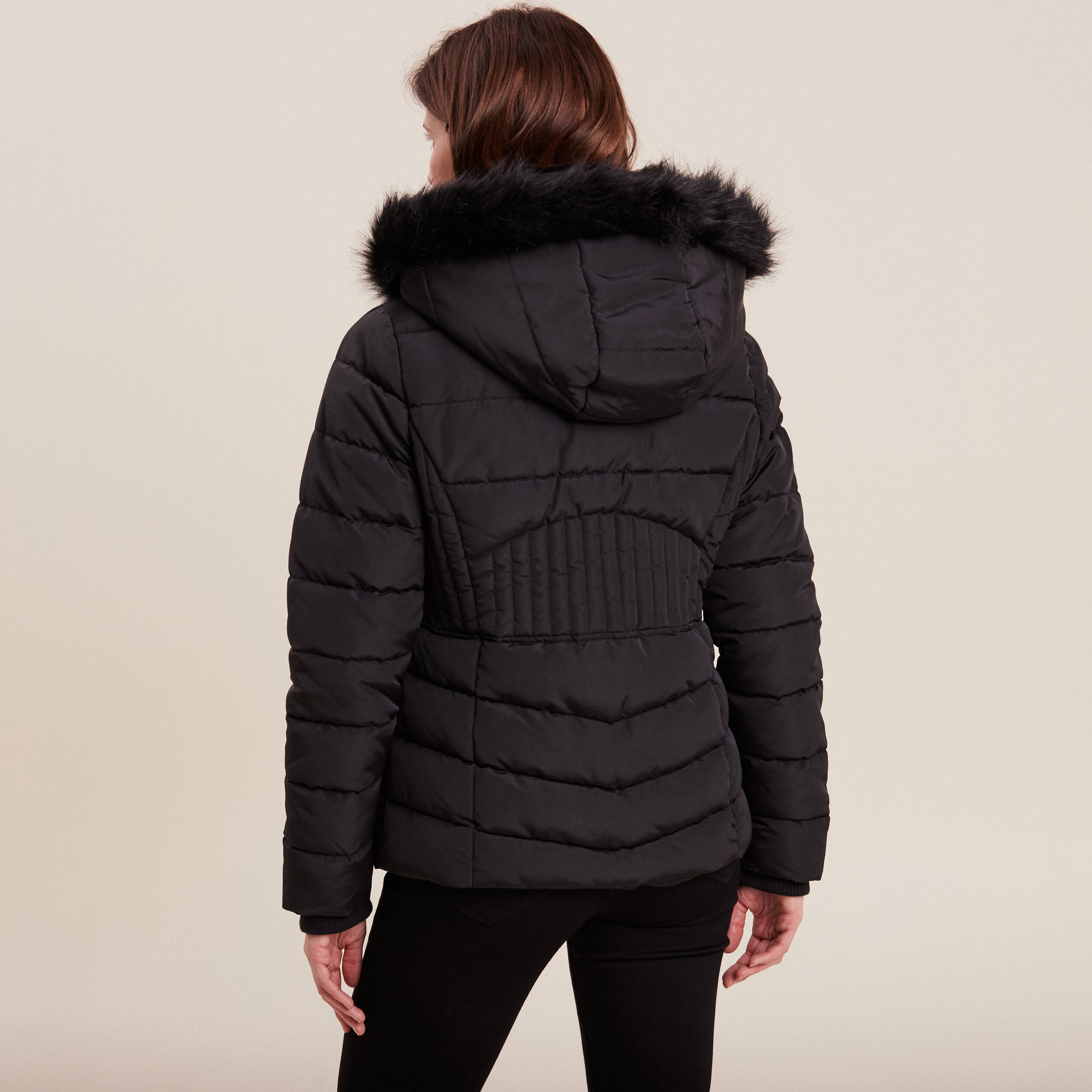 Doudoune ajustée déperlante à capuche noir femme