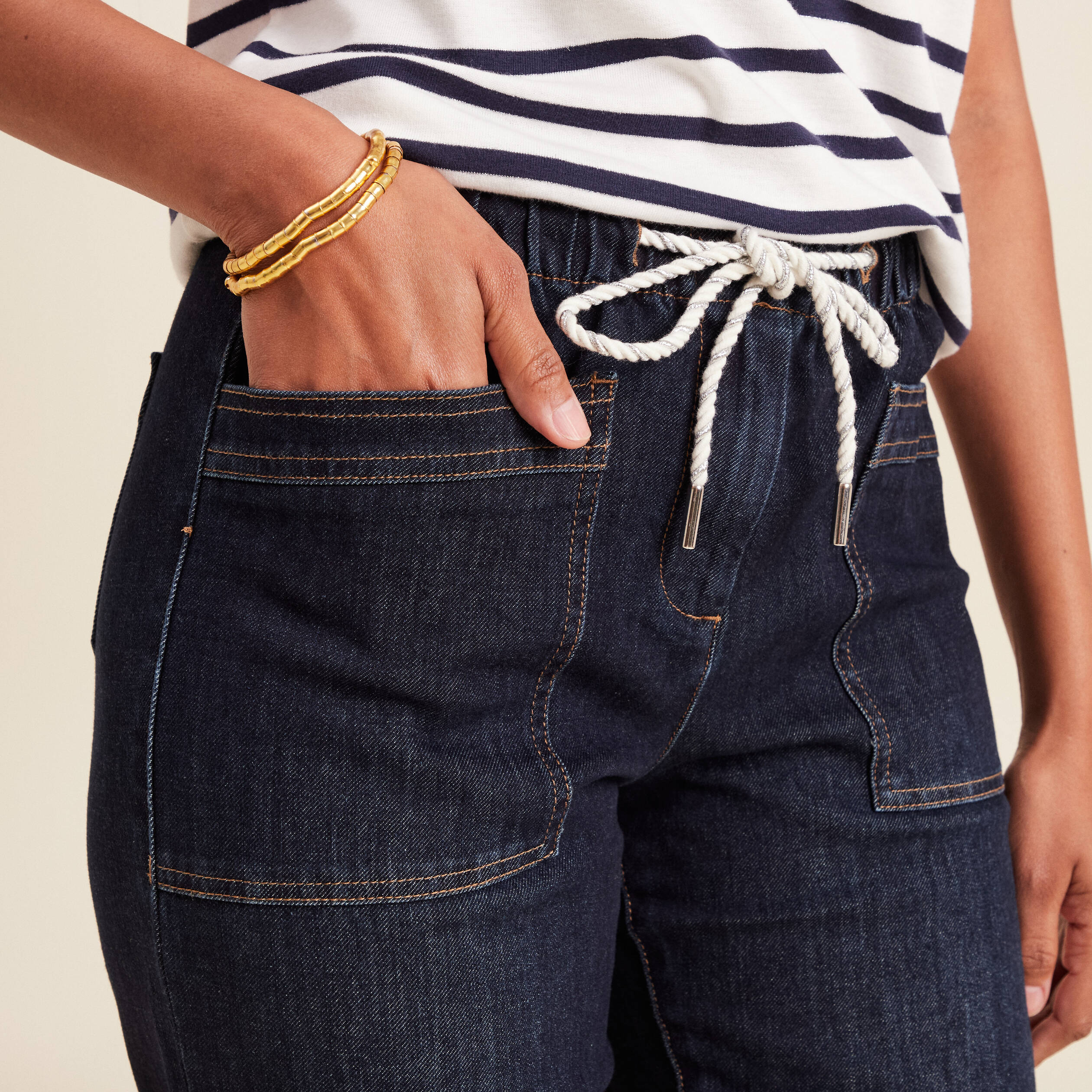 Jean large à coulisse denim brut femme