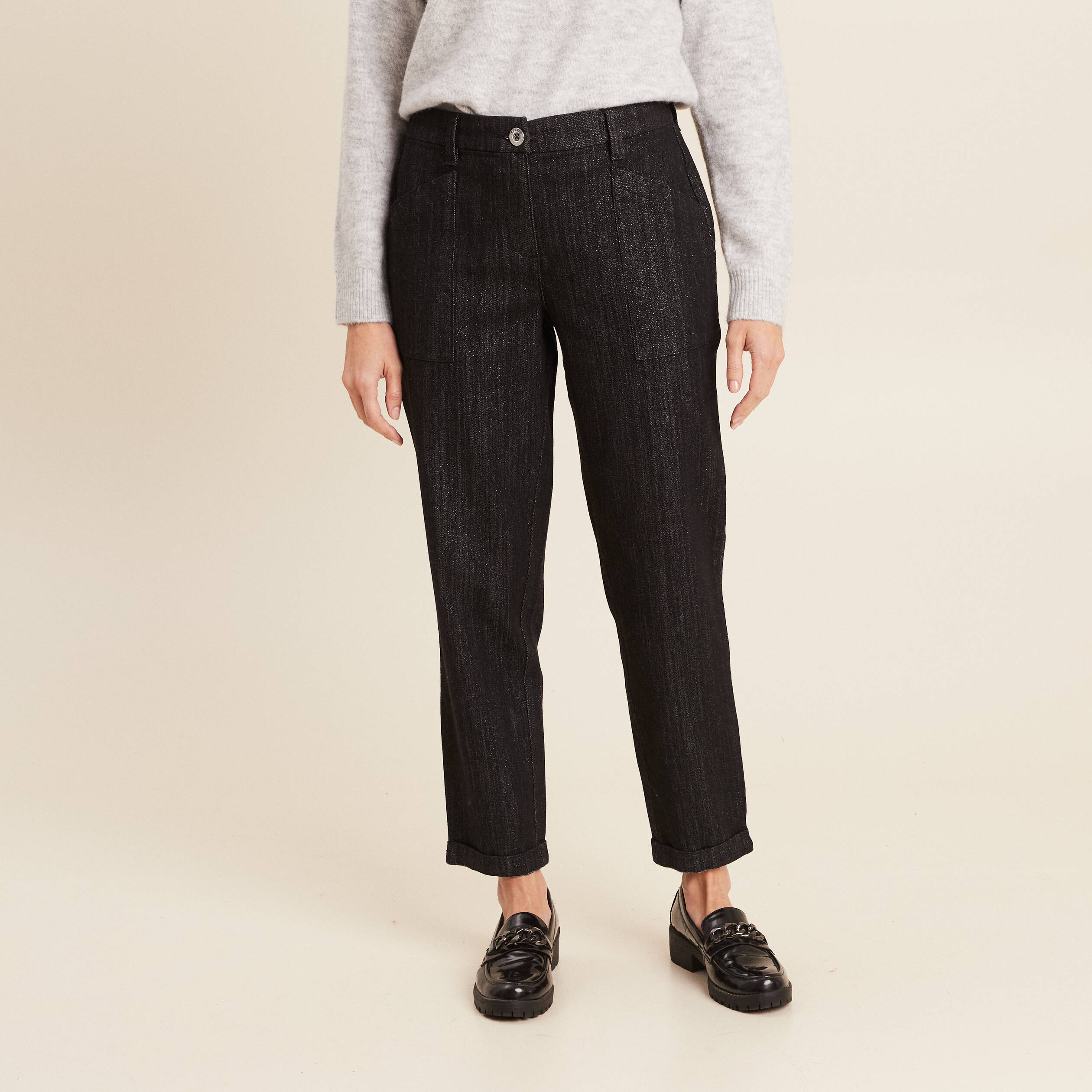 Jean carotte taille basculée noir femme
