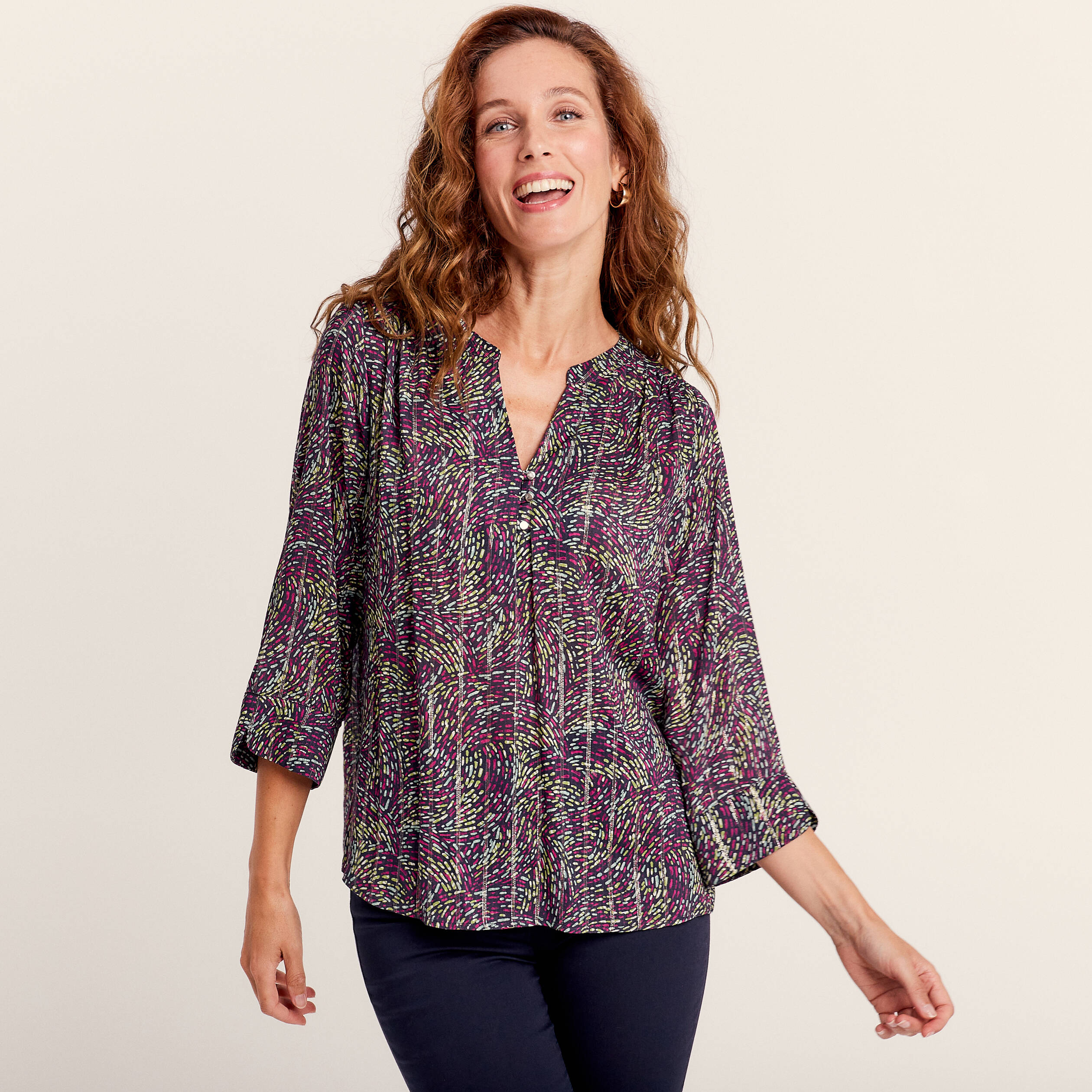 Blouse manches 3/4 multicolore femme
