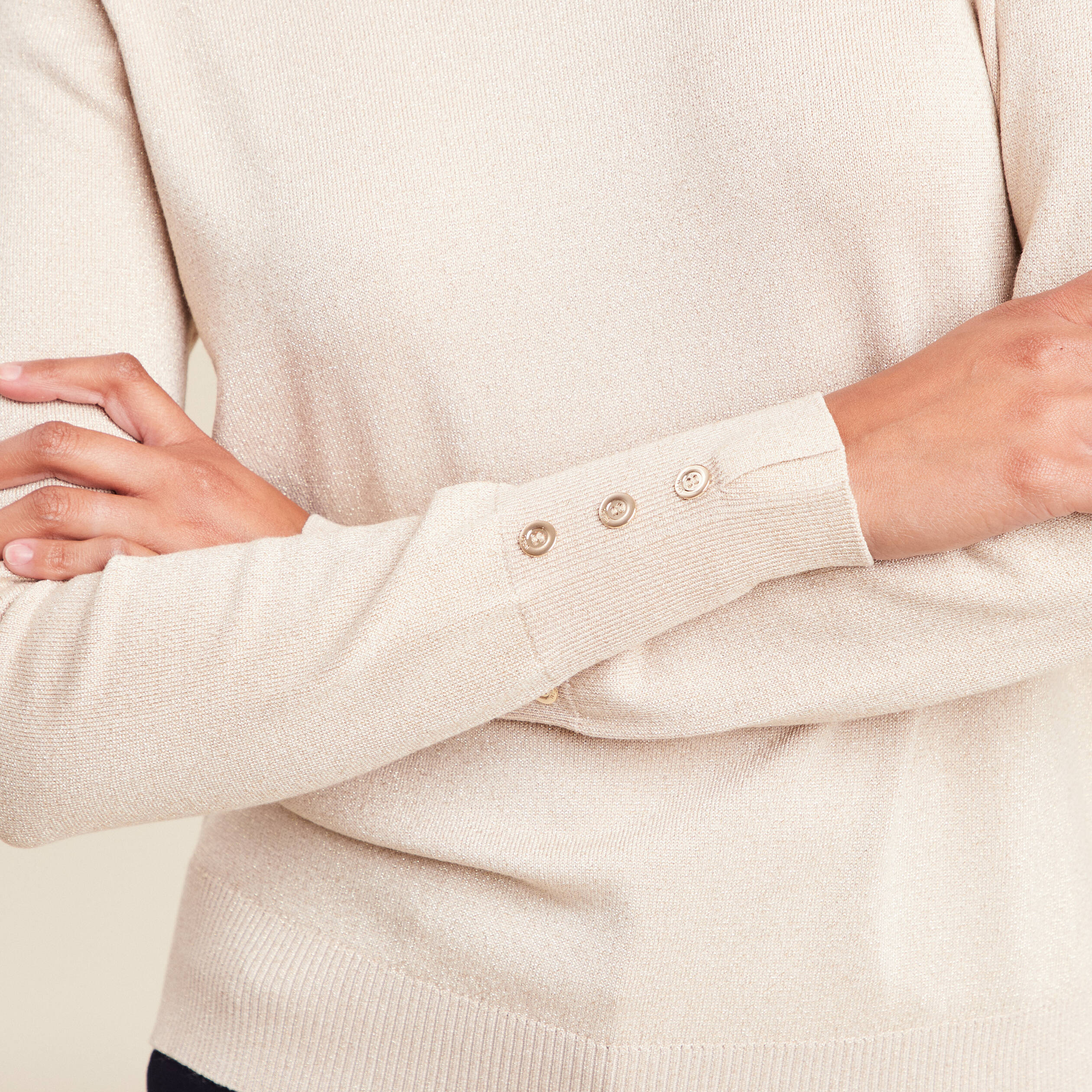 Pull col rond bas resserré couleur or femme