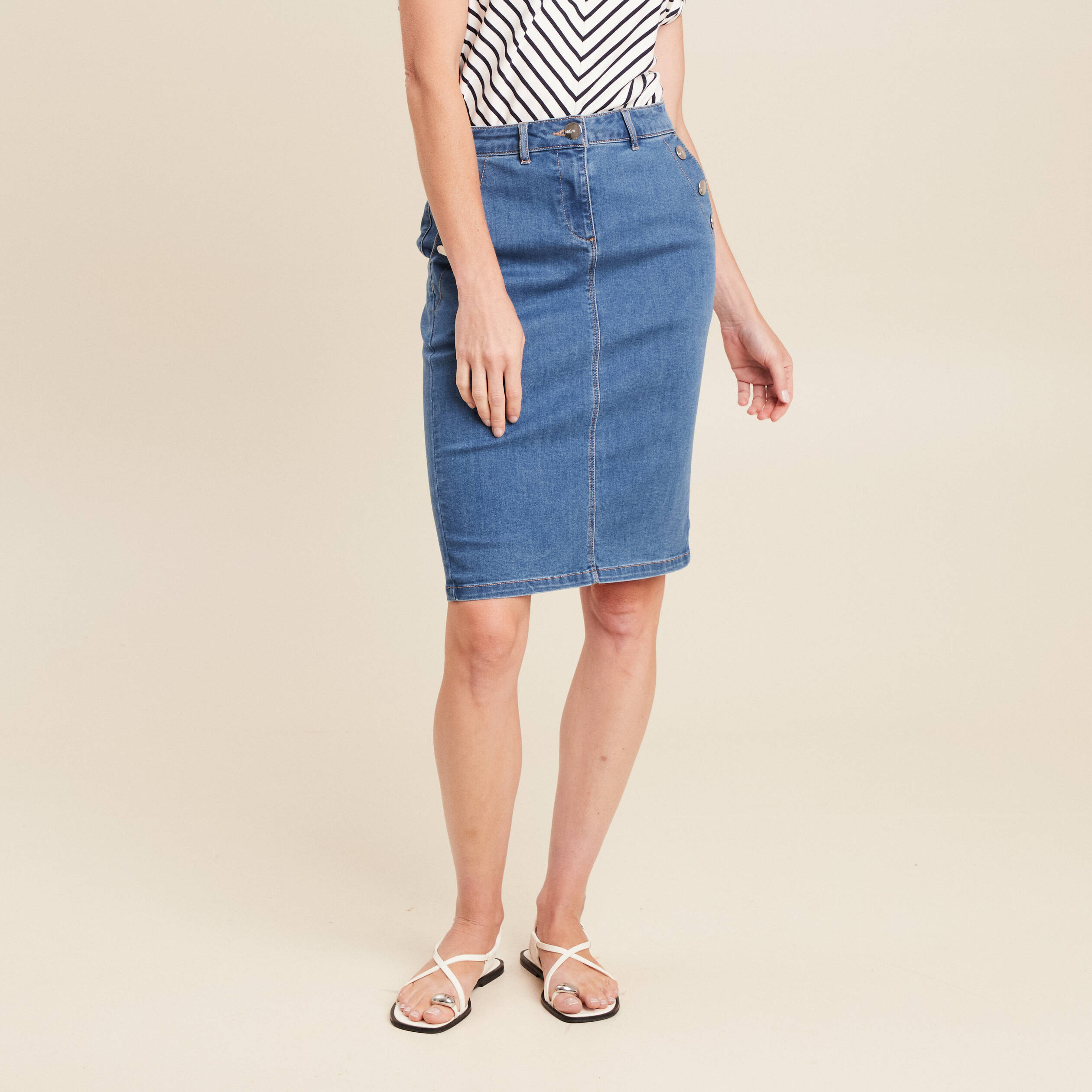 Jupe En Denim Noir CAMAÏEU Taille 44 - Longueur Genou, Coupe Crayon - Occasion TB