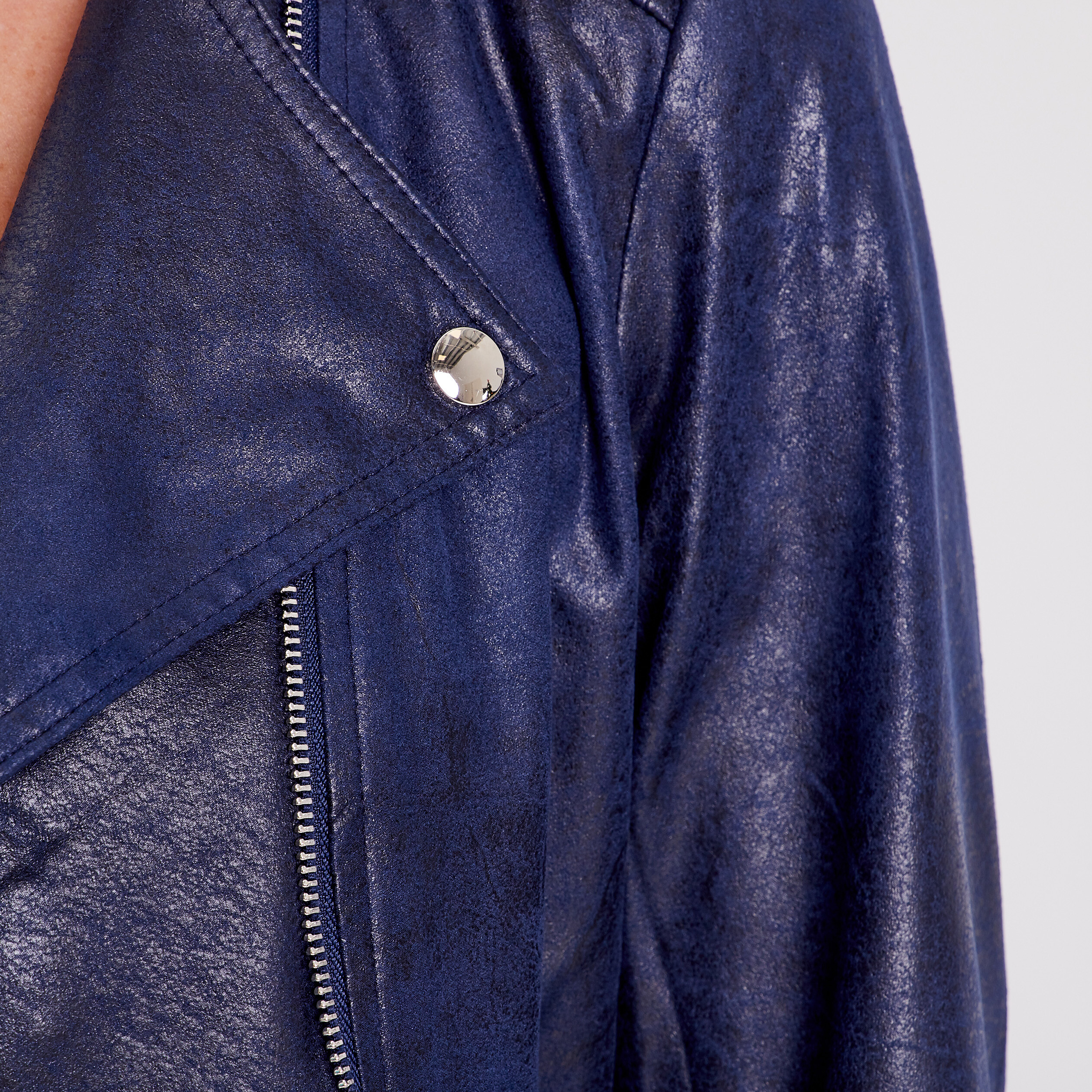 Veste droite zippée bleu foncé femme