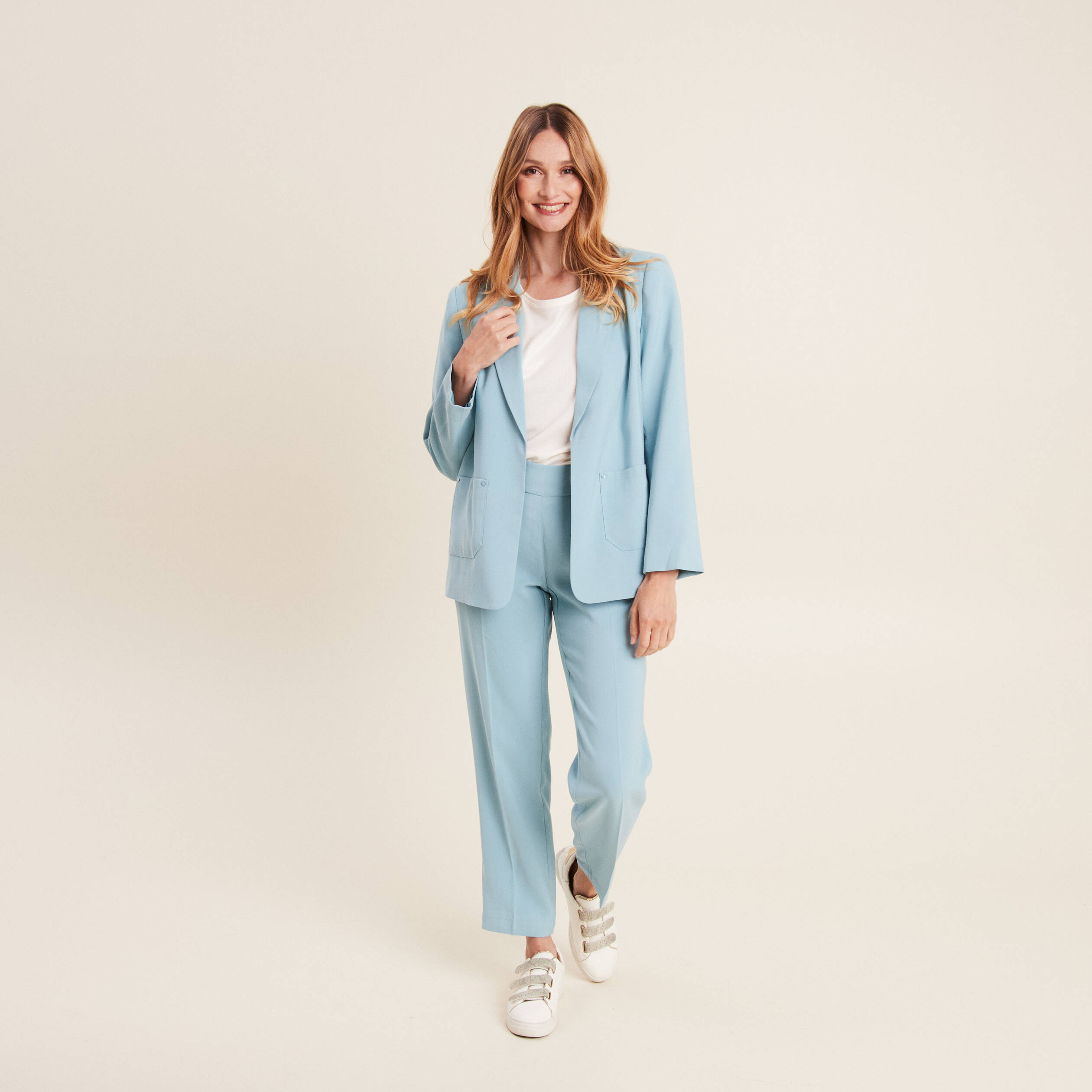 Pantalon flou 7/8ème bleu gris femme