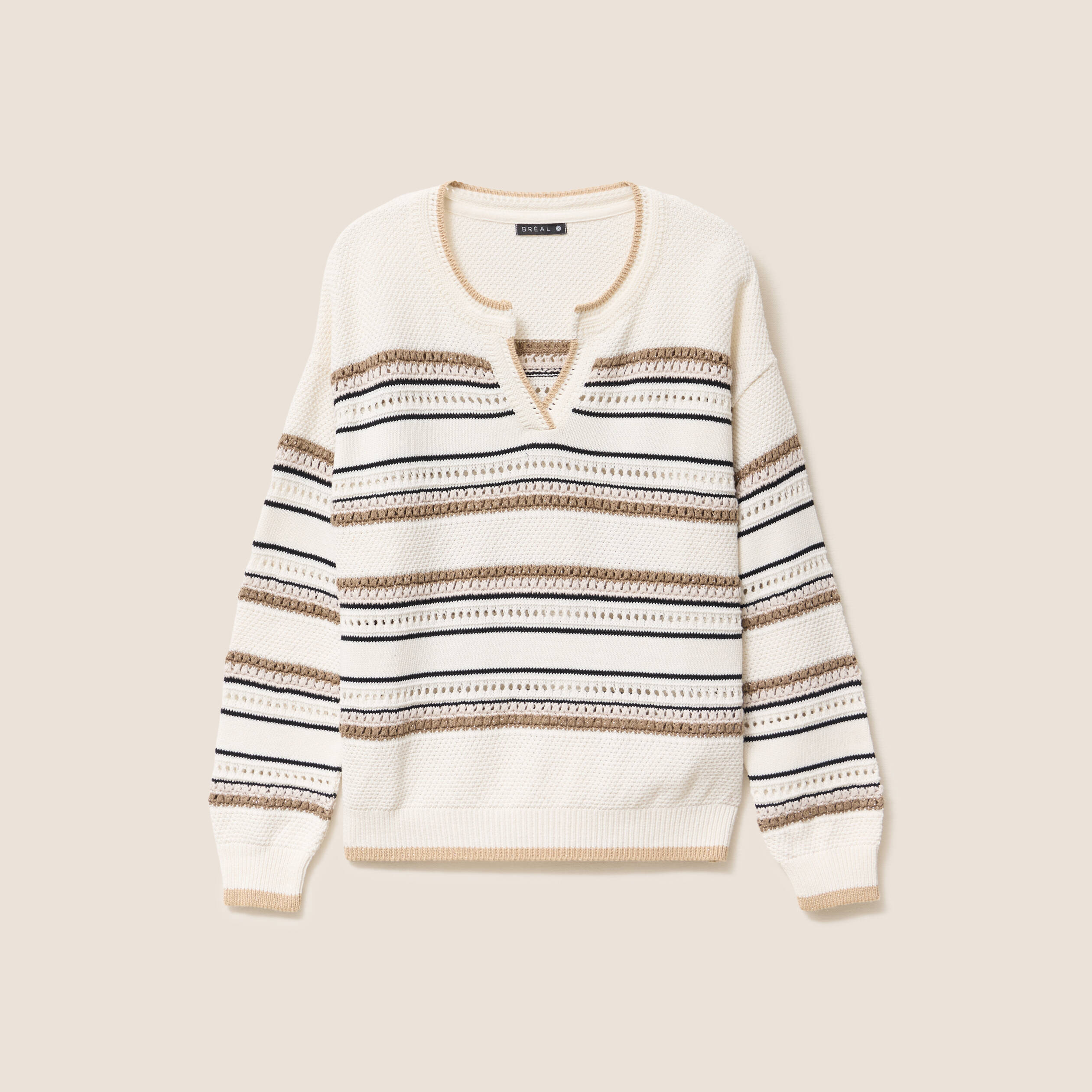 Pull col tunisien manches longues marron femme