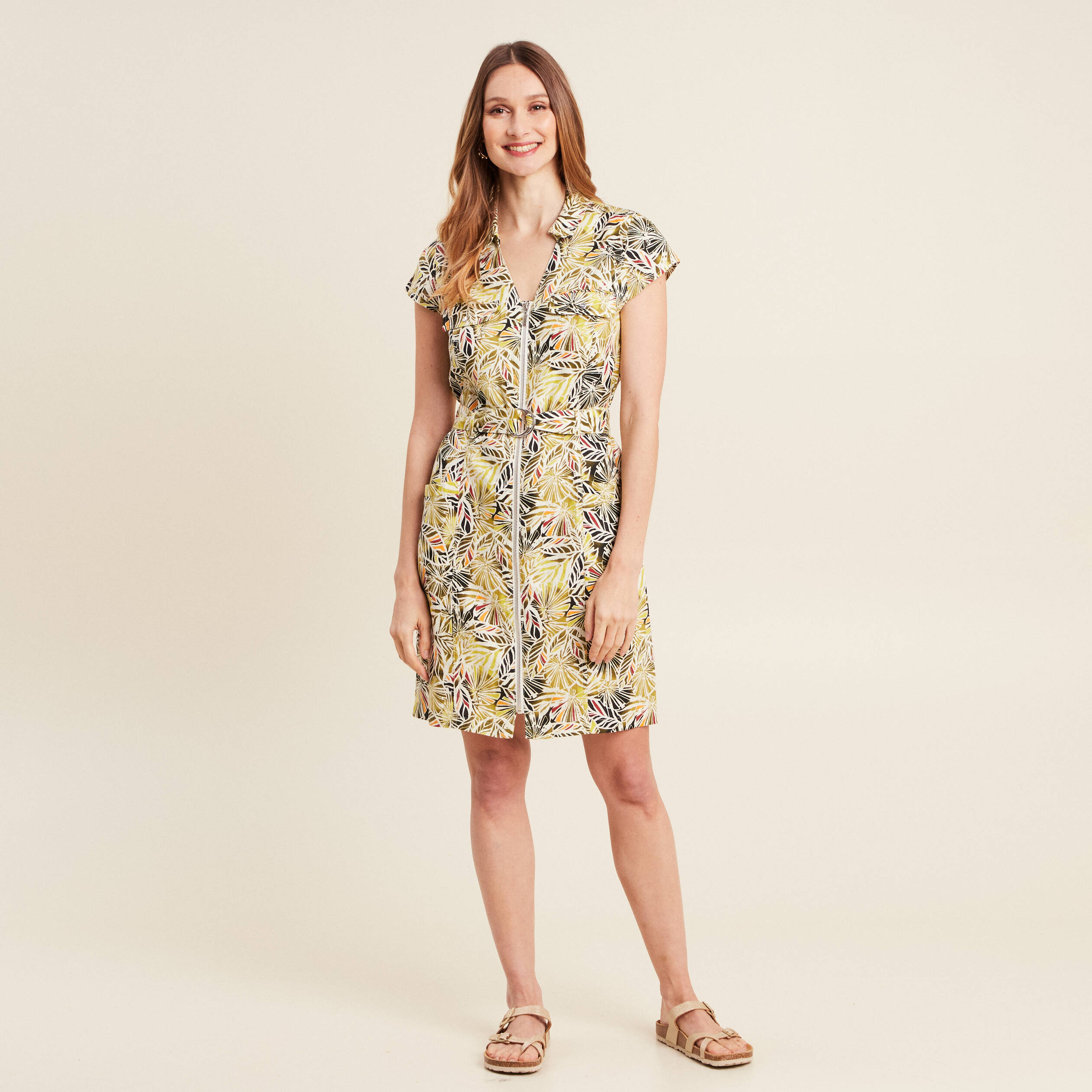 Robe droite zippée vert femme