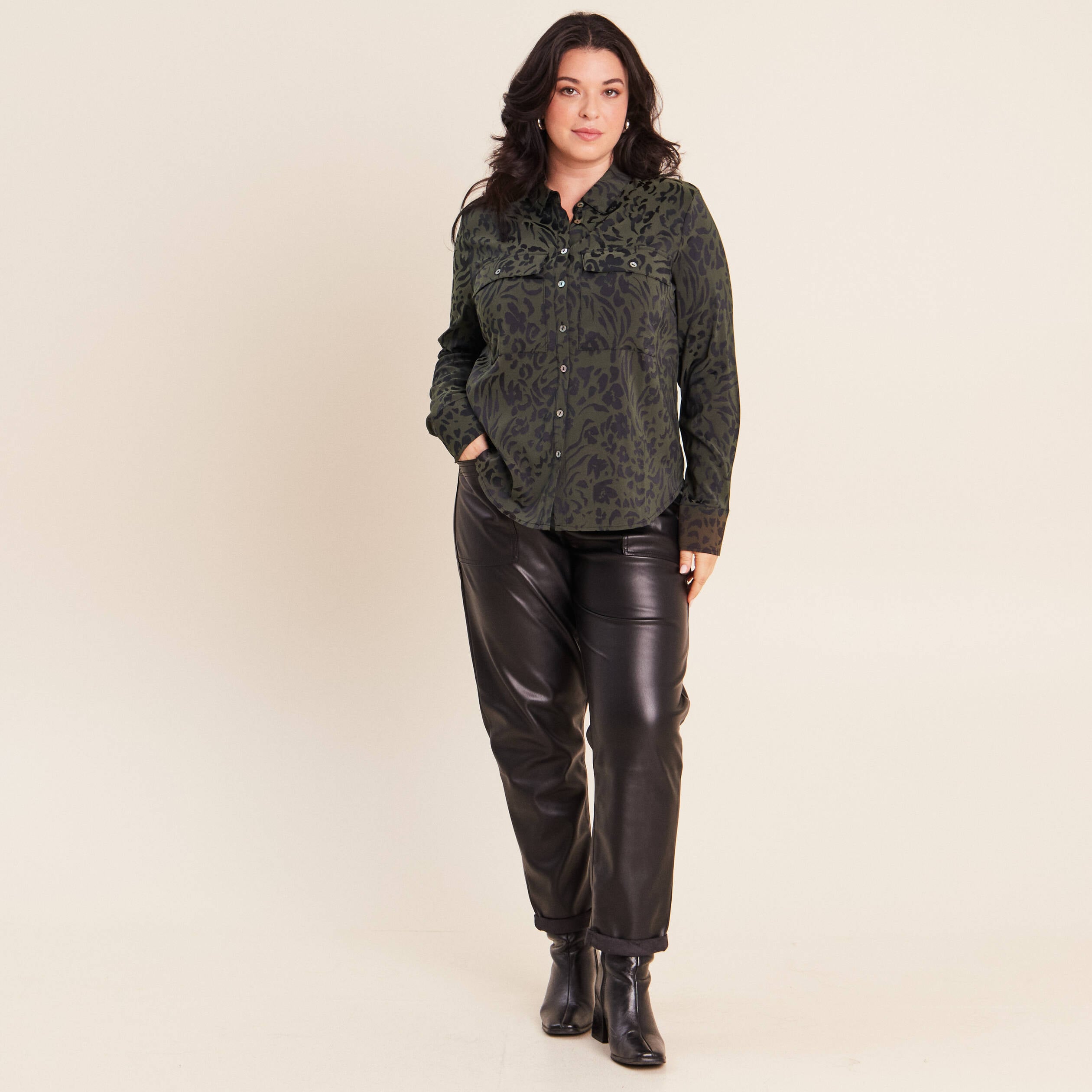 Chemise manches longues vert femme