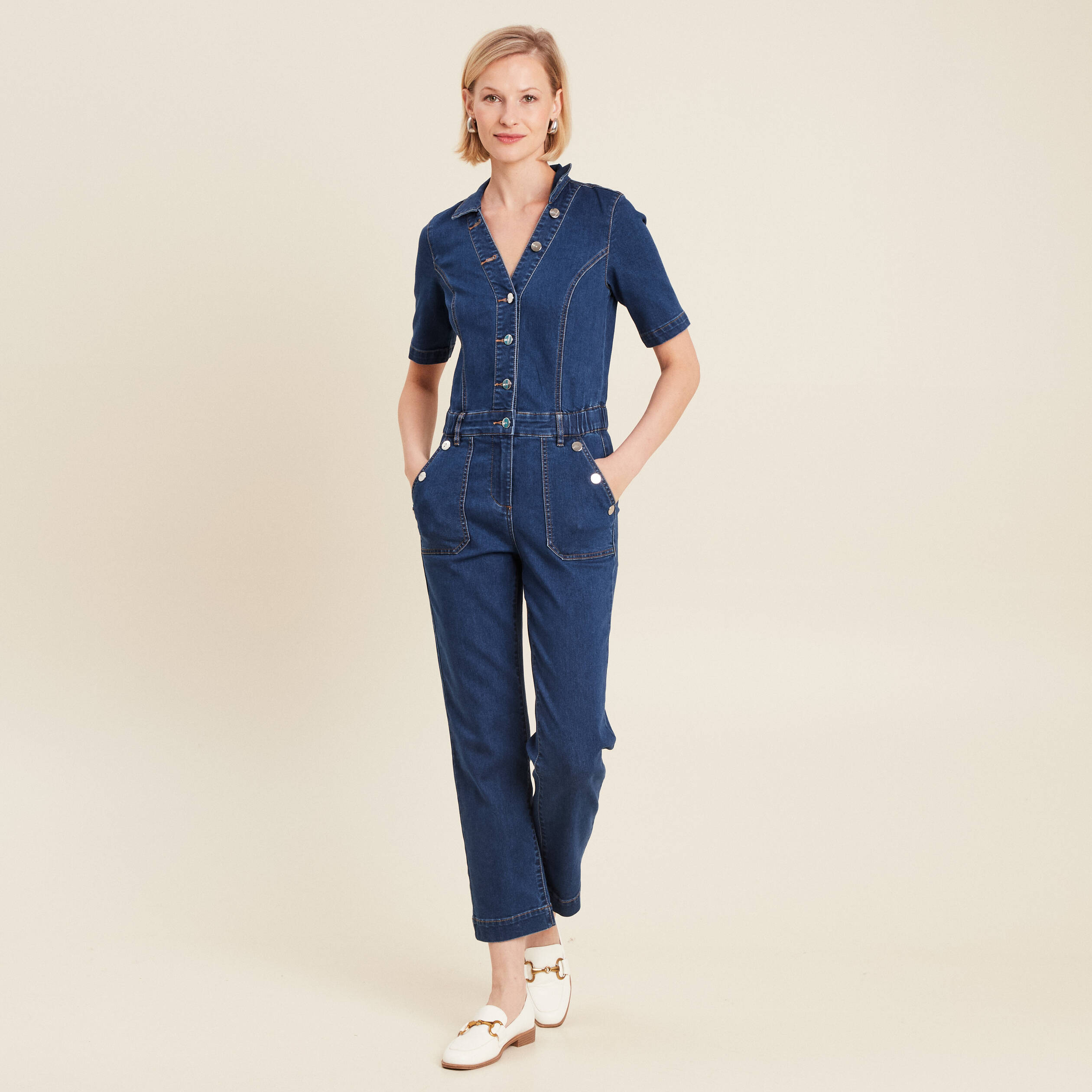 Combinaison pantalon en jean denim stone femme