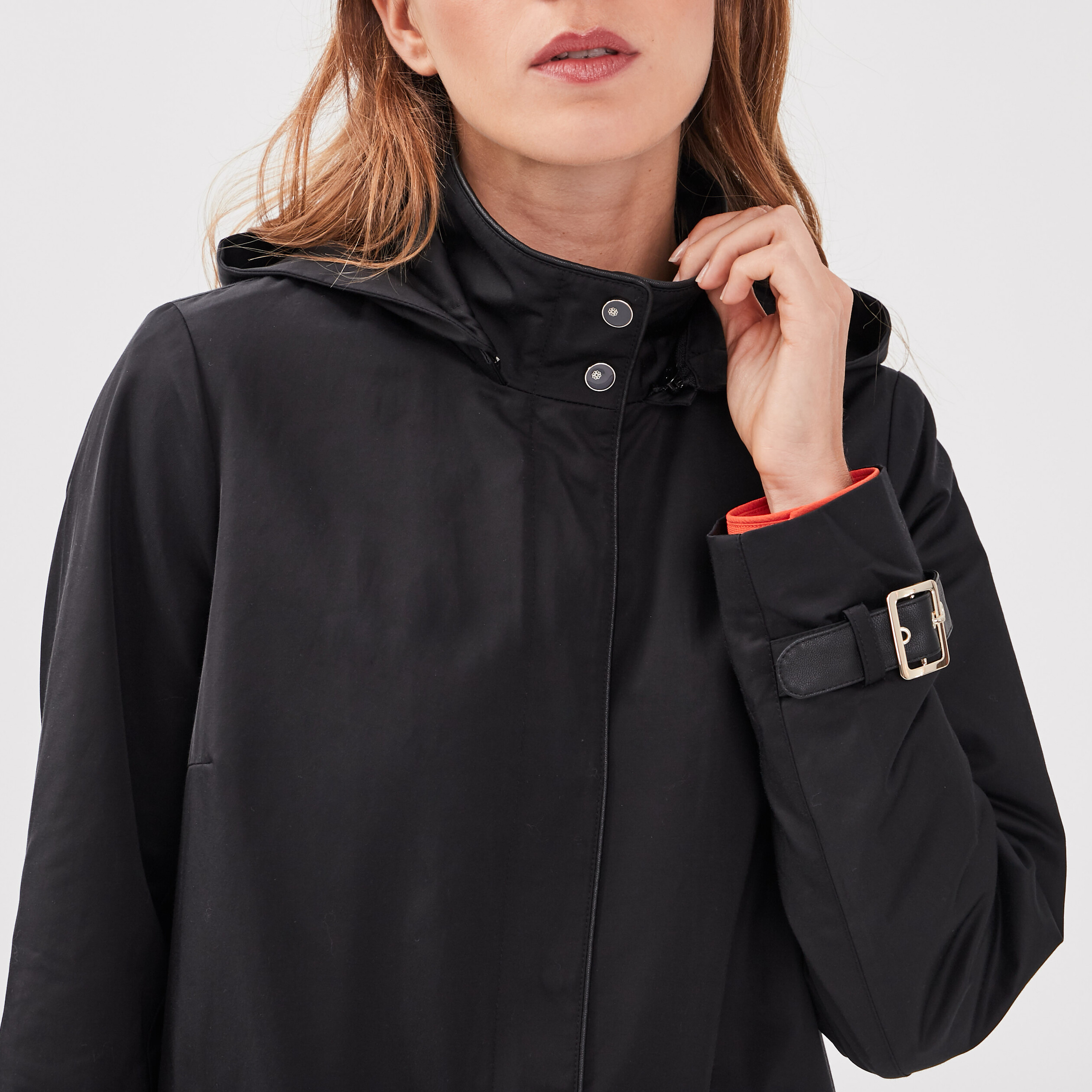 Parka droite capuche noir femme