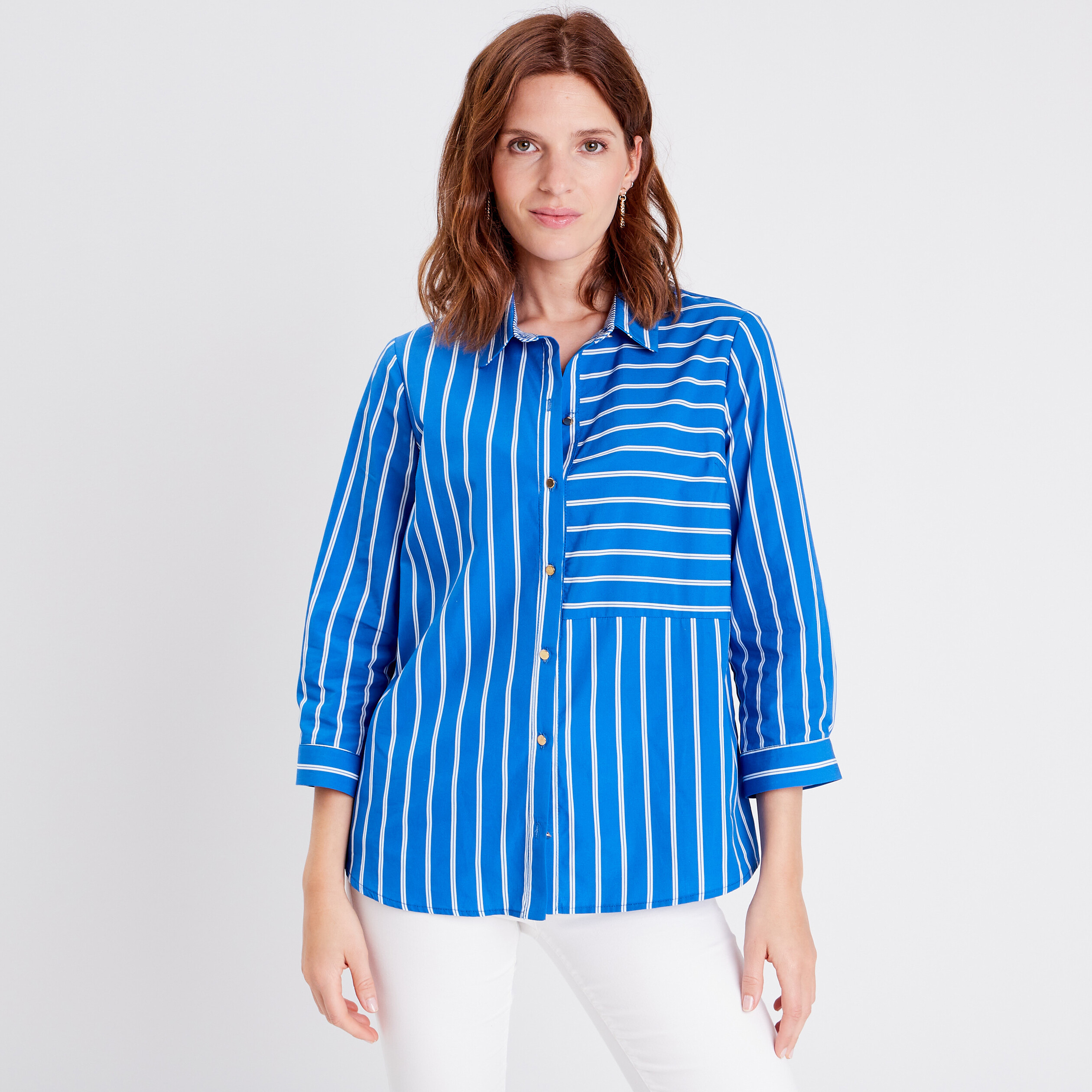 Chemise manches 3/4 bleu roi femme