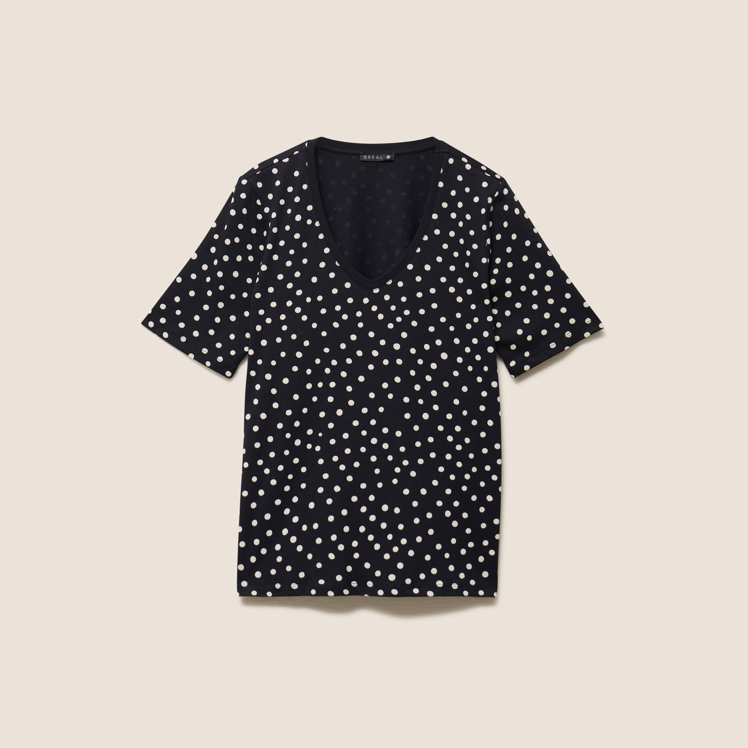 T-shirt droit col v manches courtes noir femme