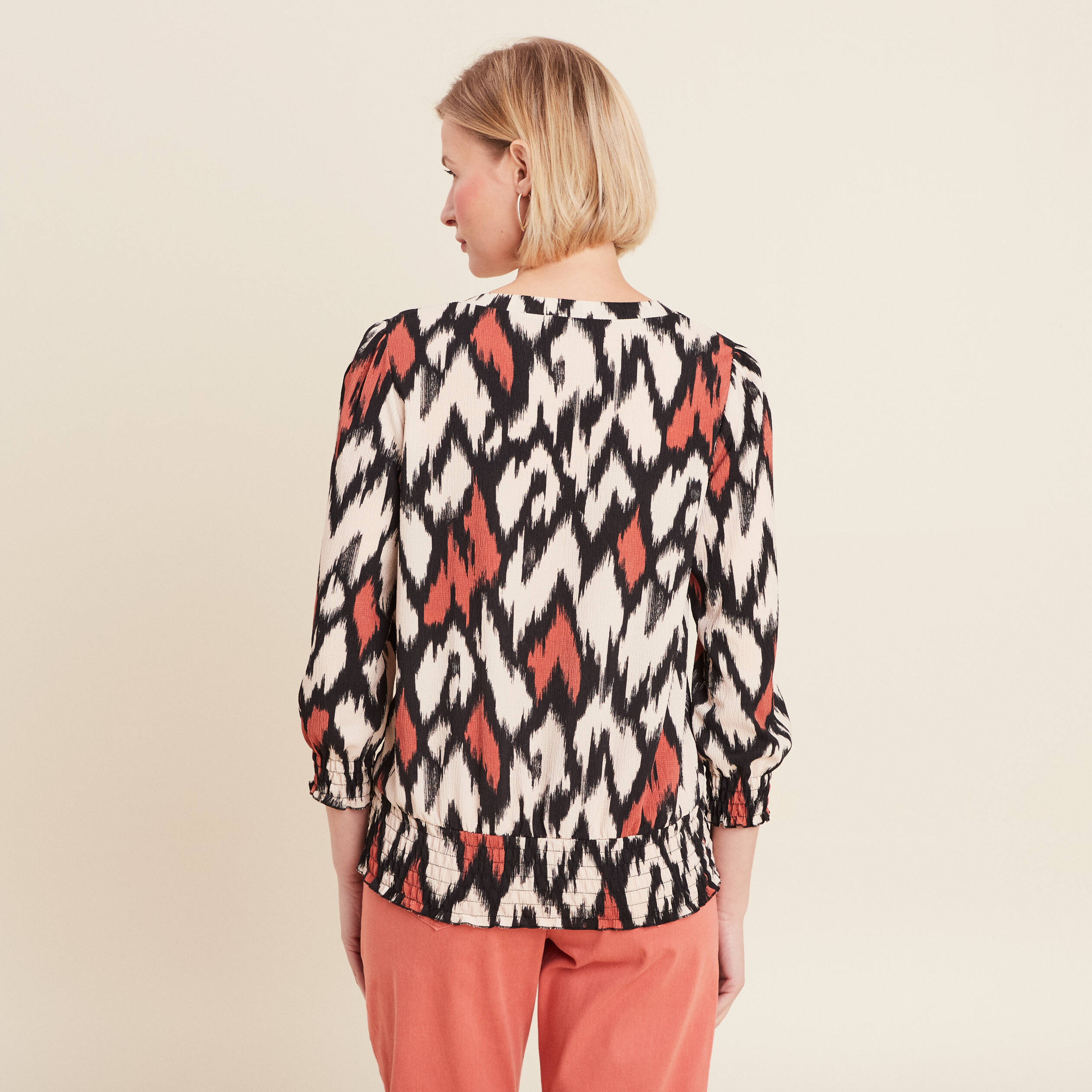 Blouse manches 3/4 orange femme