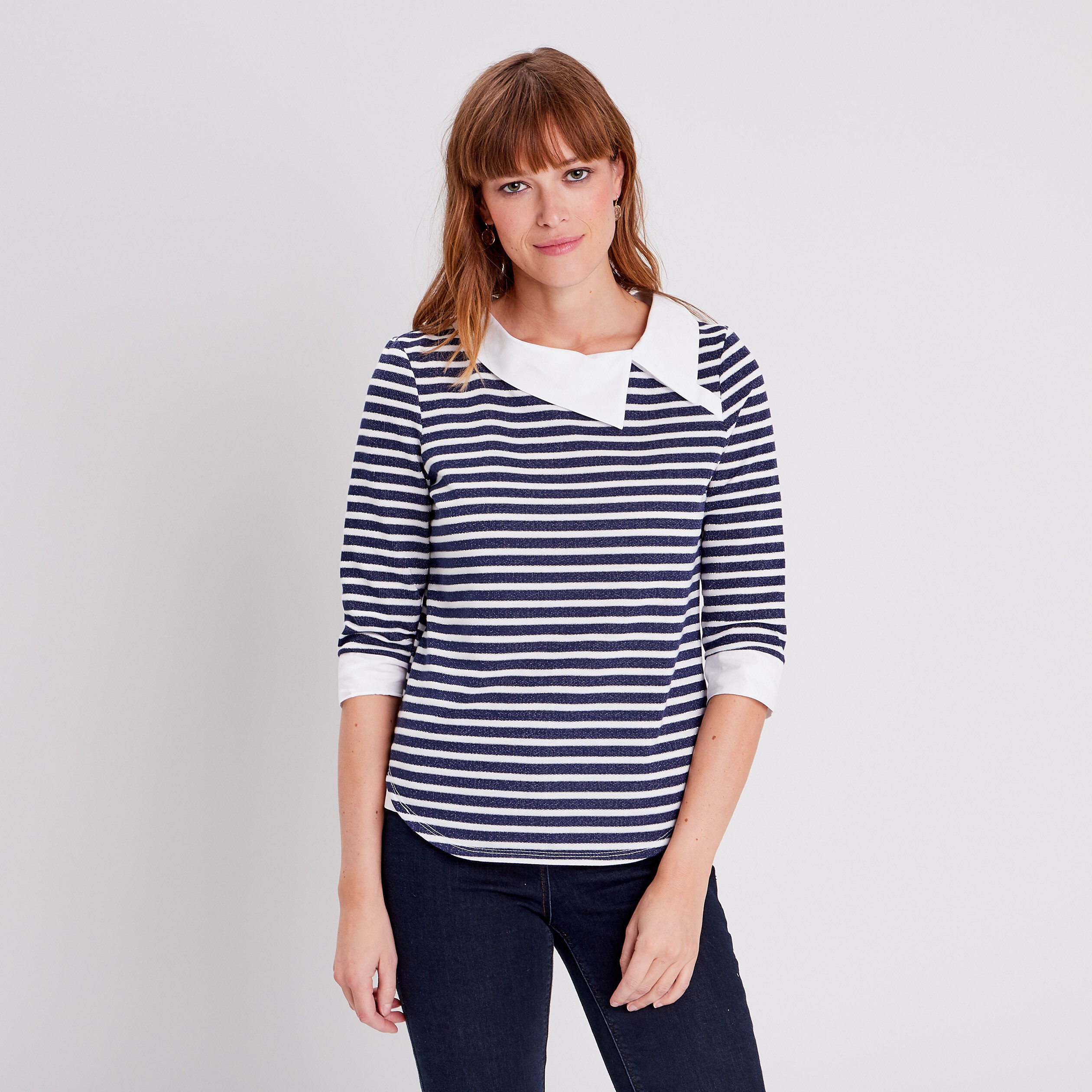T-shirt manches 3/4 bleu marine femme