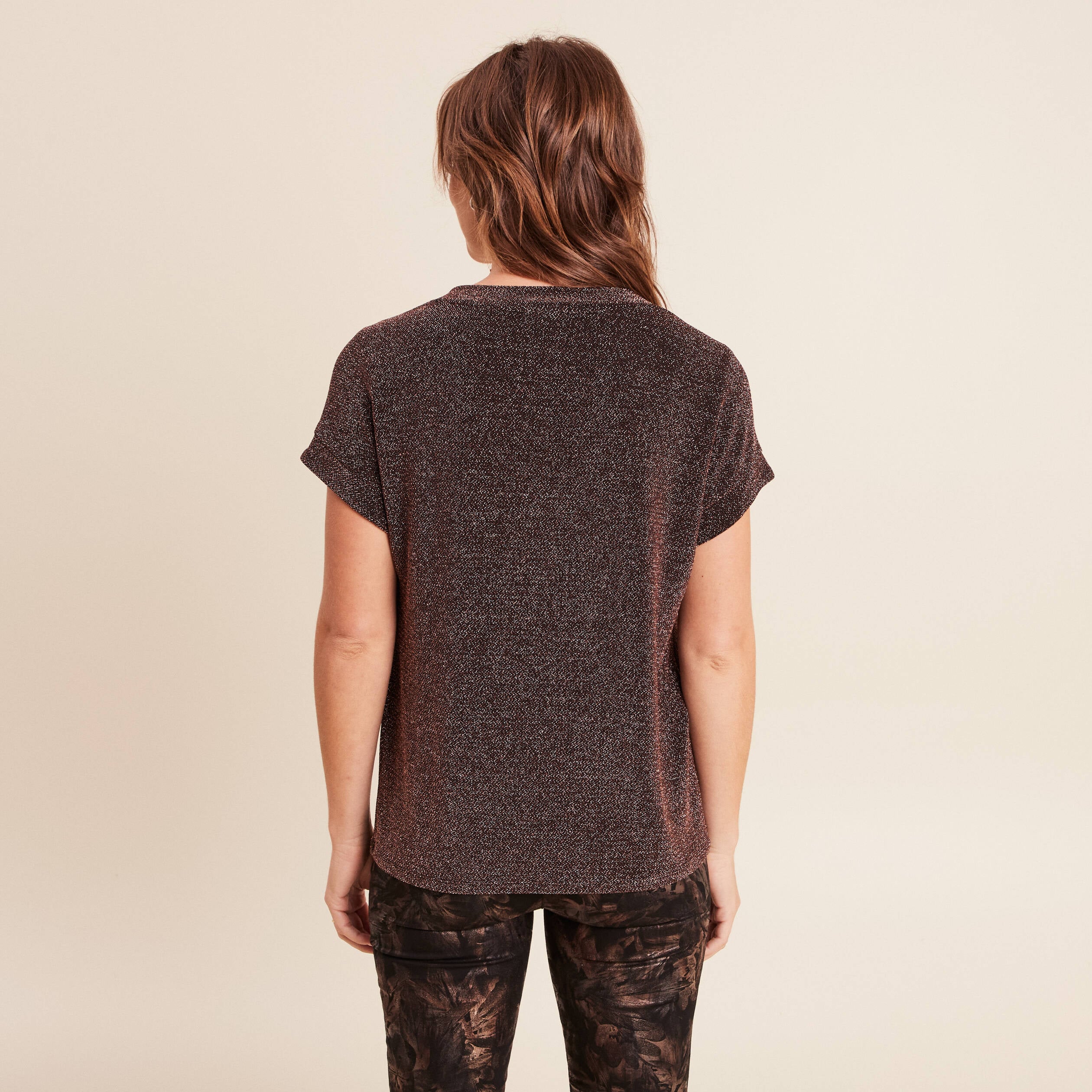 T-shirt manches courtes couleur cuivre femme