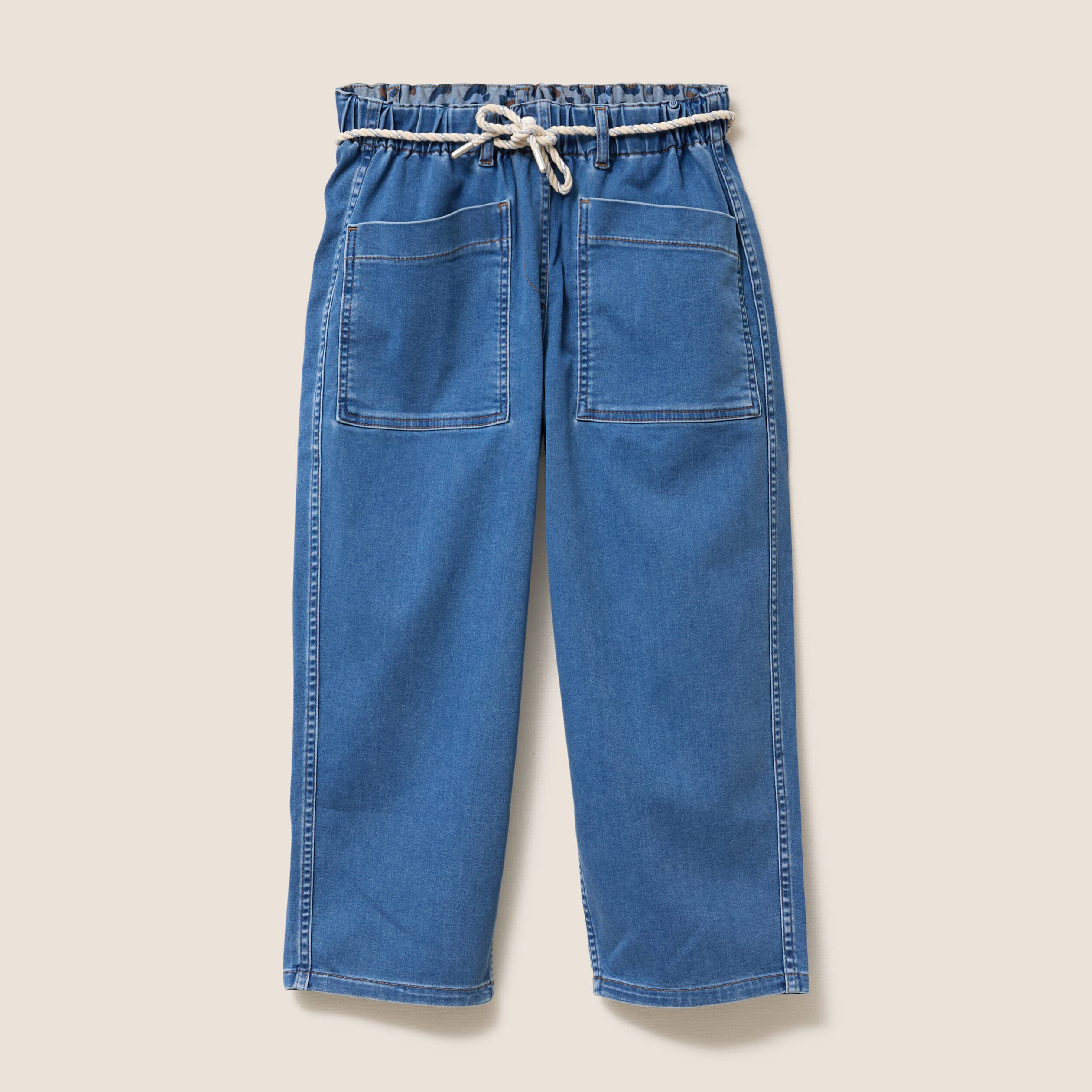 Pantacourt r&eacute;versible boyfriend bleu femme