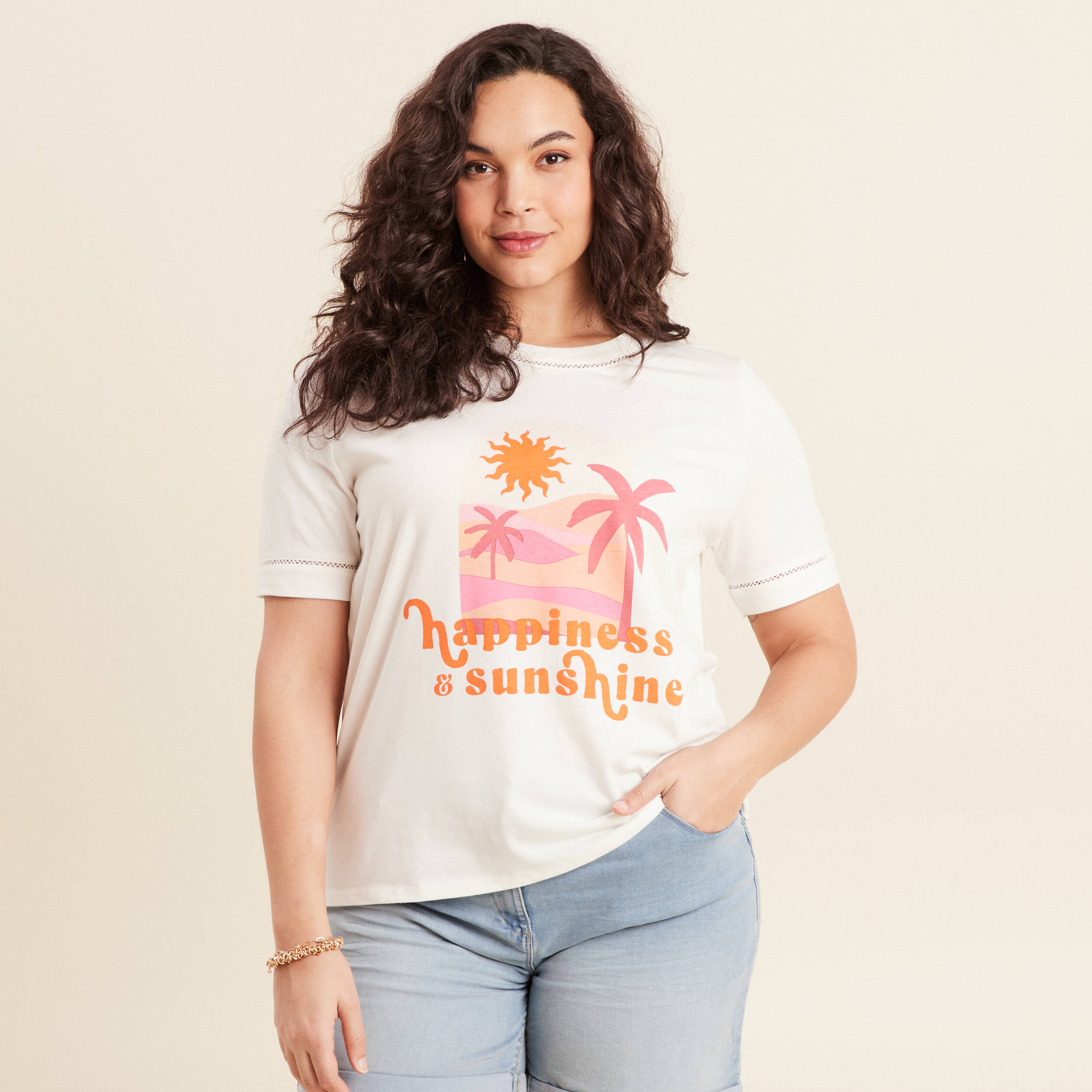 T-shirt manches courtes ecru femme