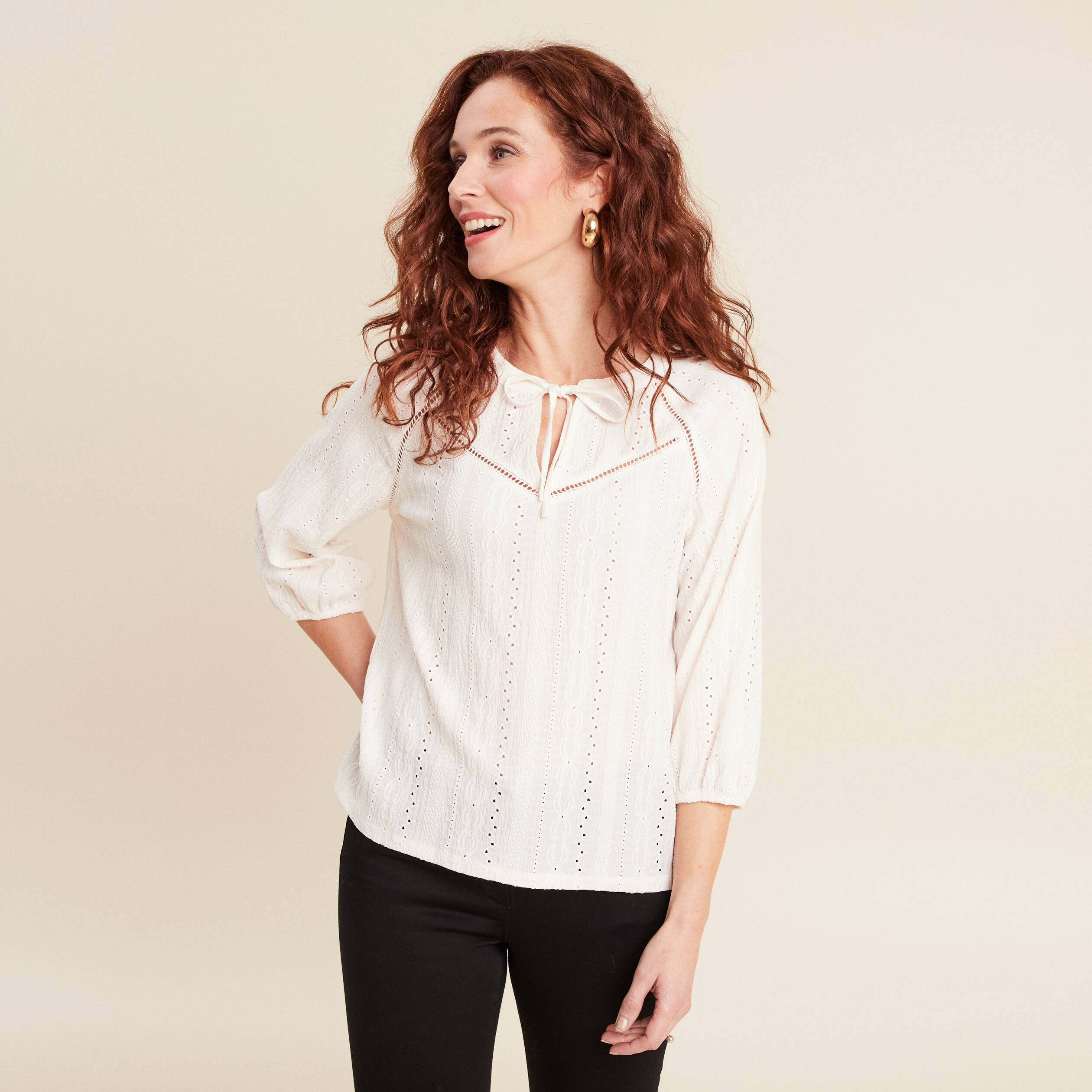 Blouse manches 3/4 ecru femme