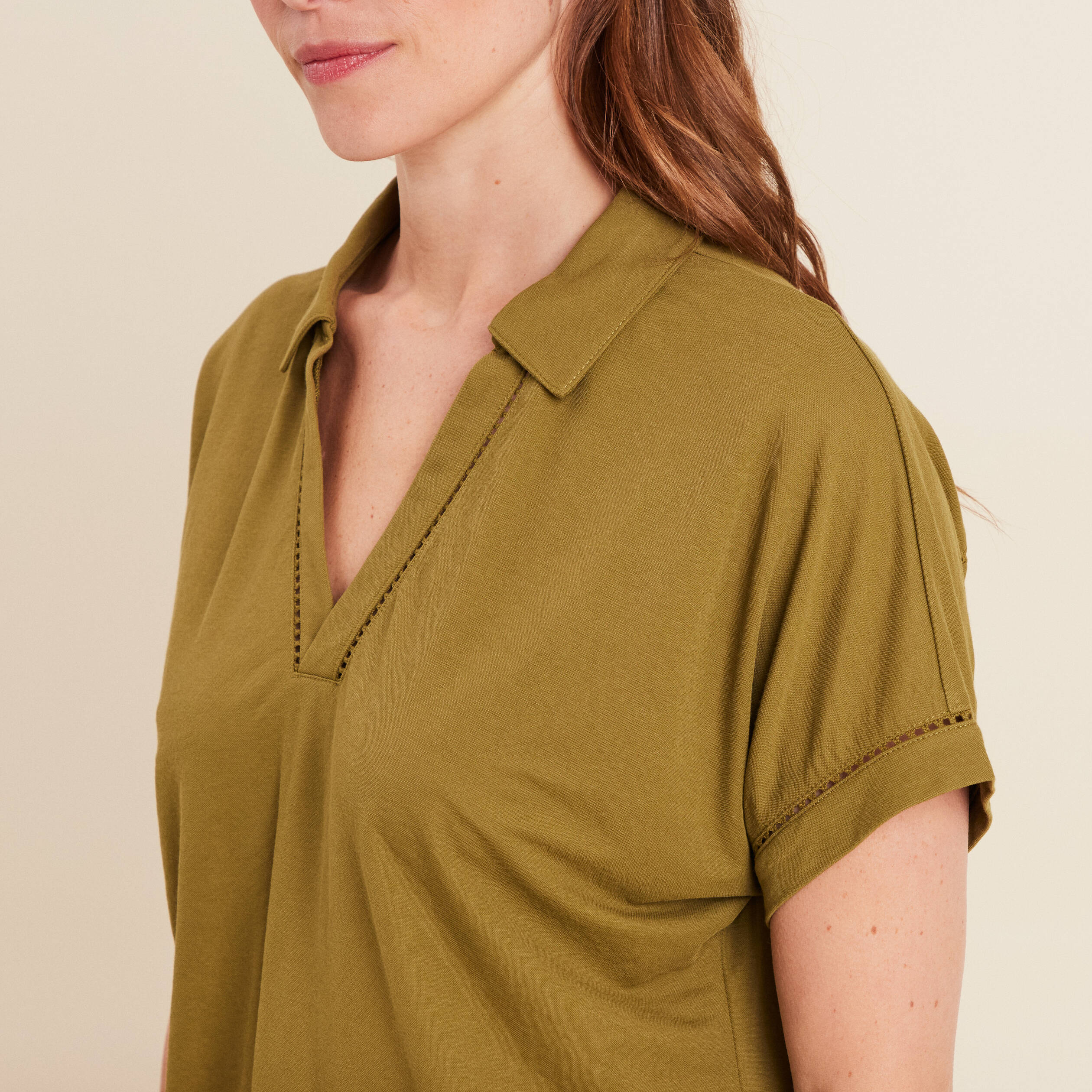 T-shirt manches courtes vert kaki femme