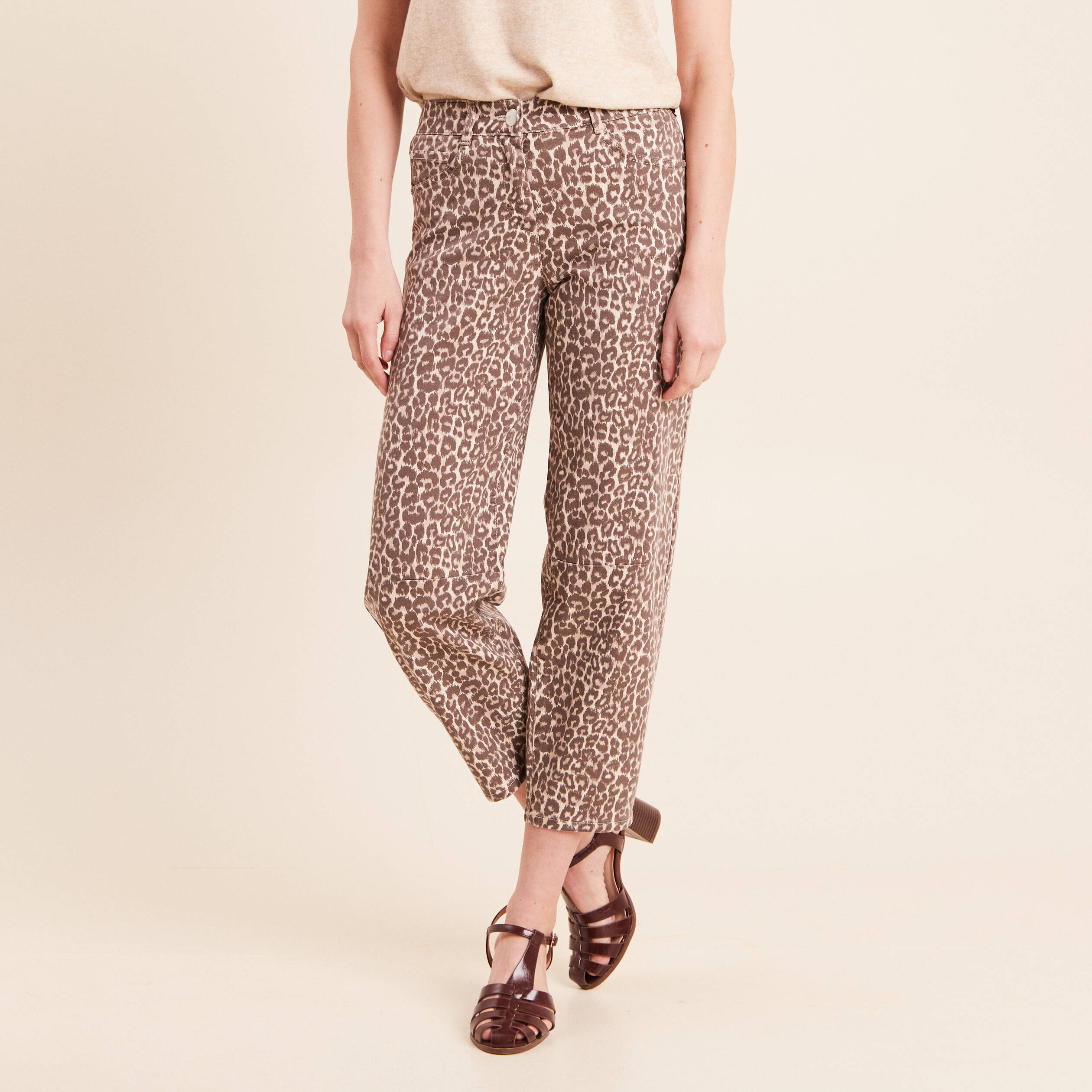Pantalon magique Le L&eacute;ger coupe barrel beige femme