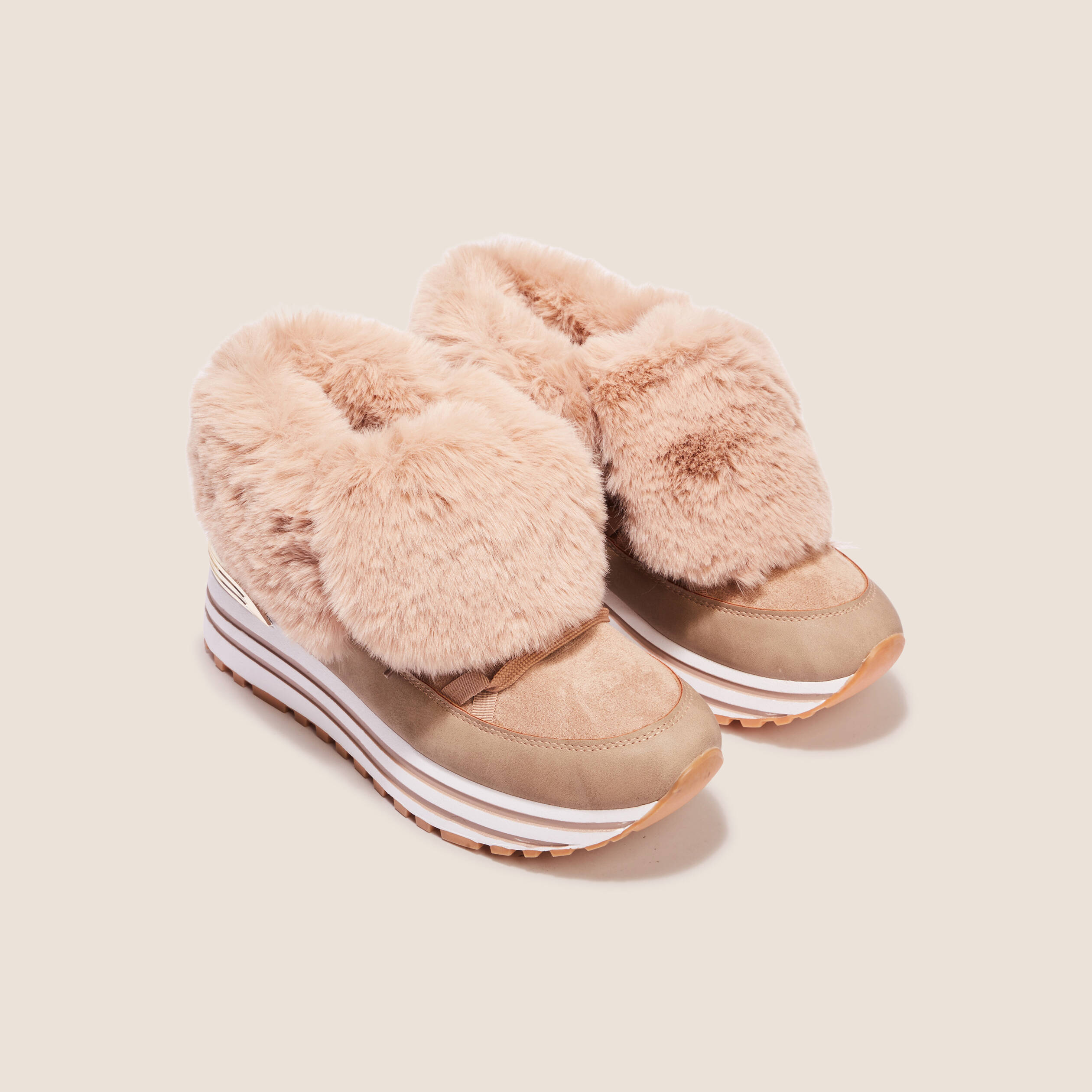 Baskets compensées fourrées beige femme Bréal