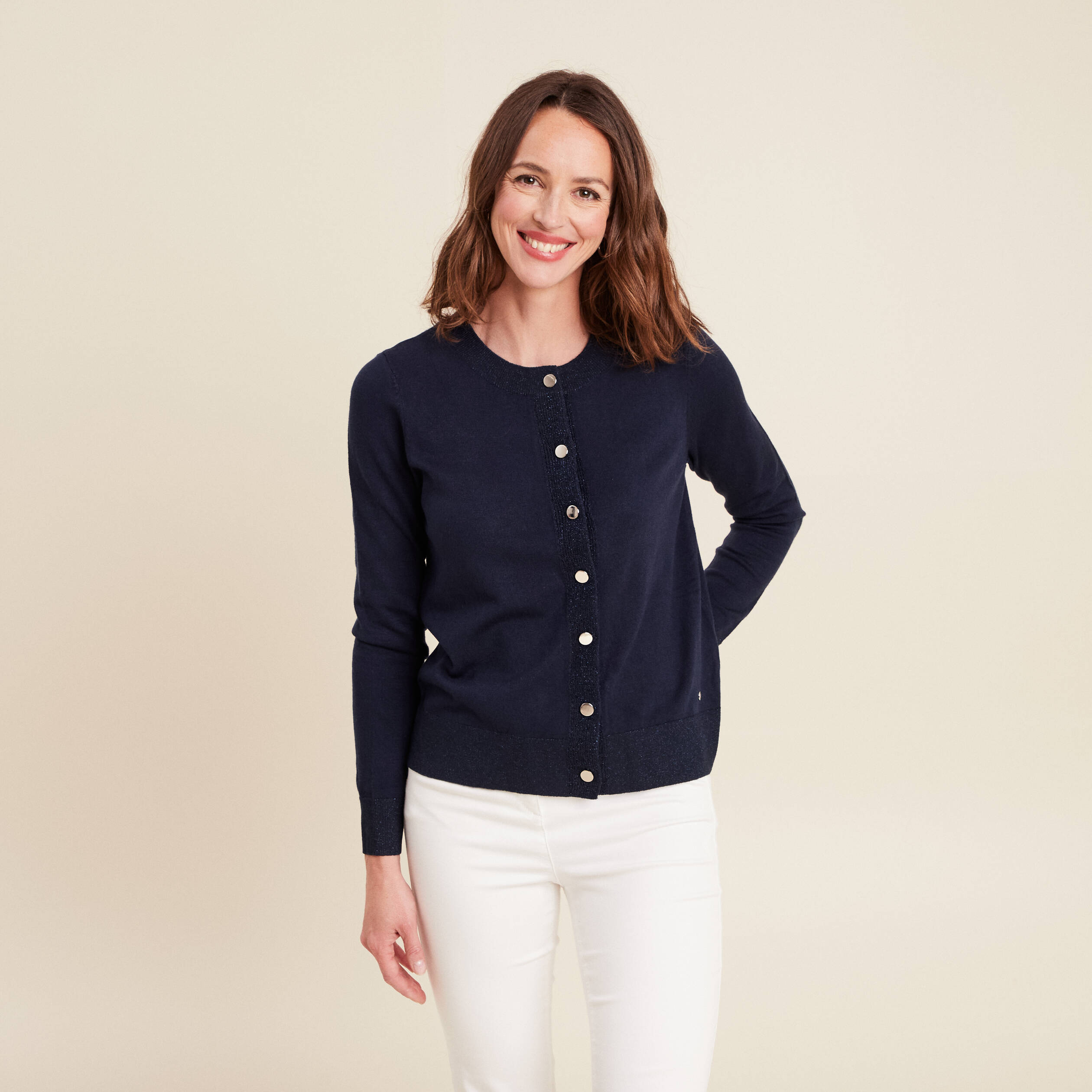 gilet col rond bleu marine femme Gilet col rond bleu marine femme