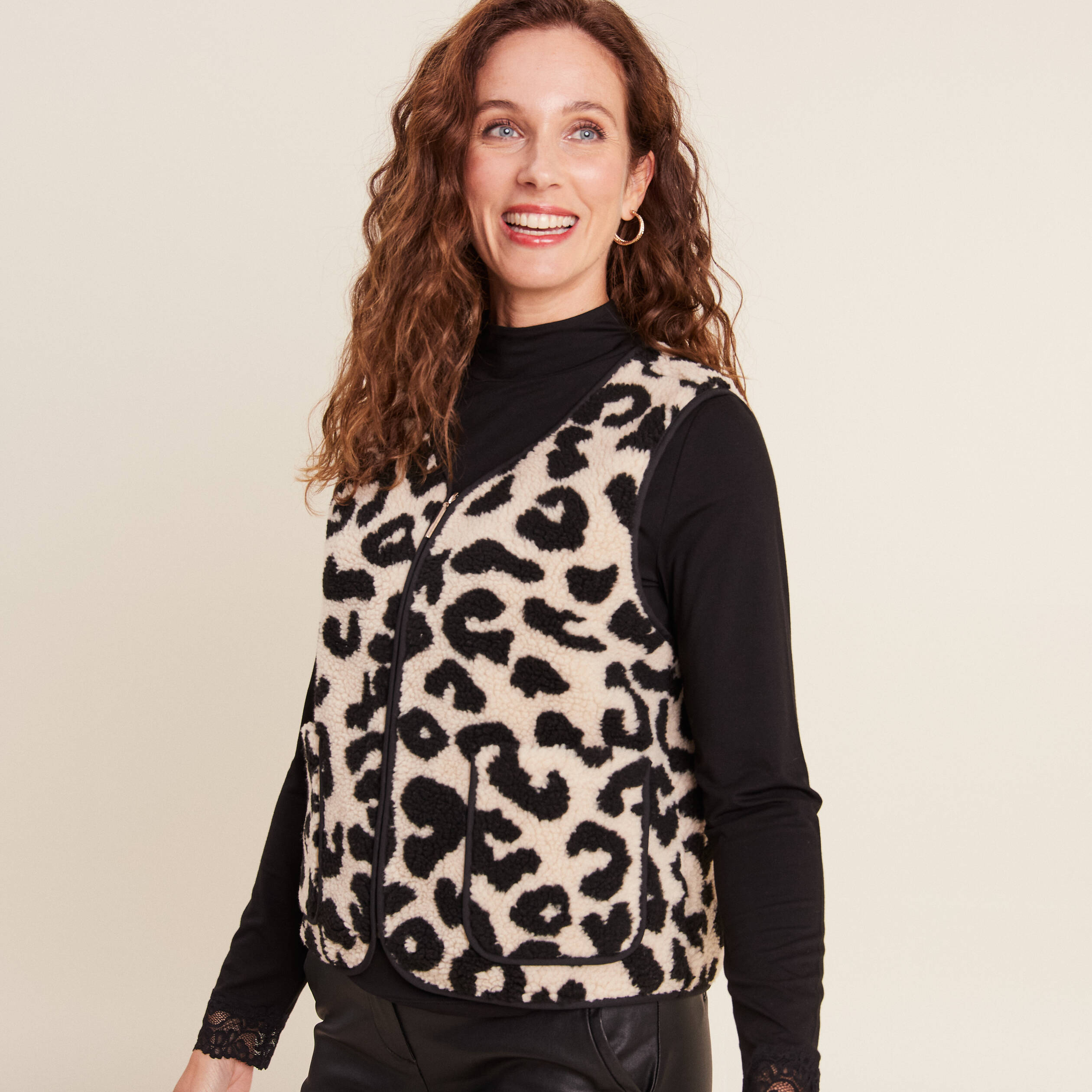 Gilet sans manches laine mouton beige femme