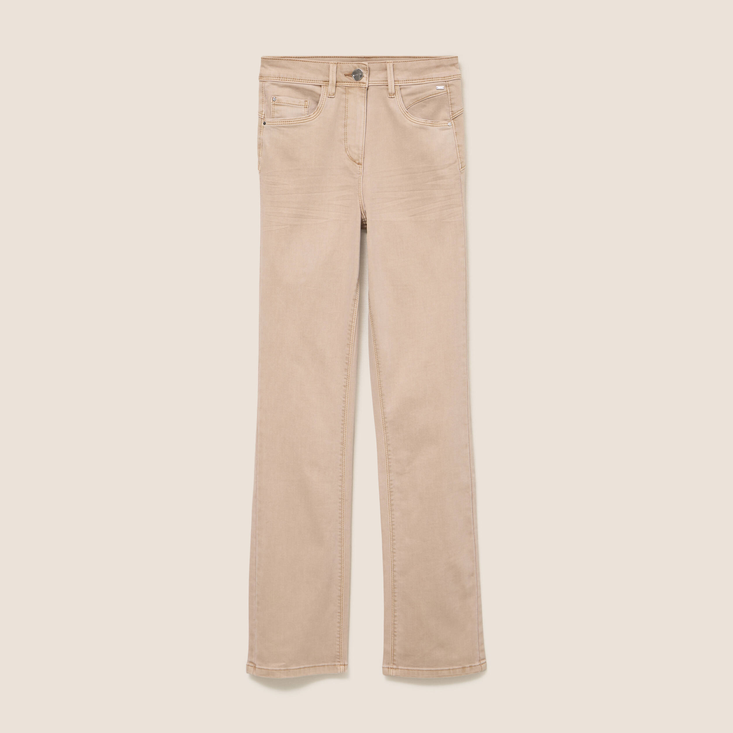 Jean coupe droite taille haute denim beige femme