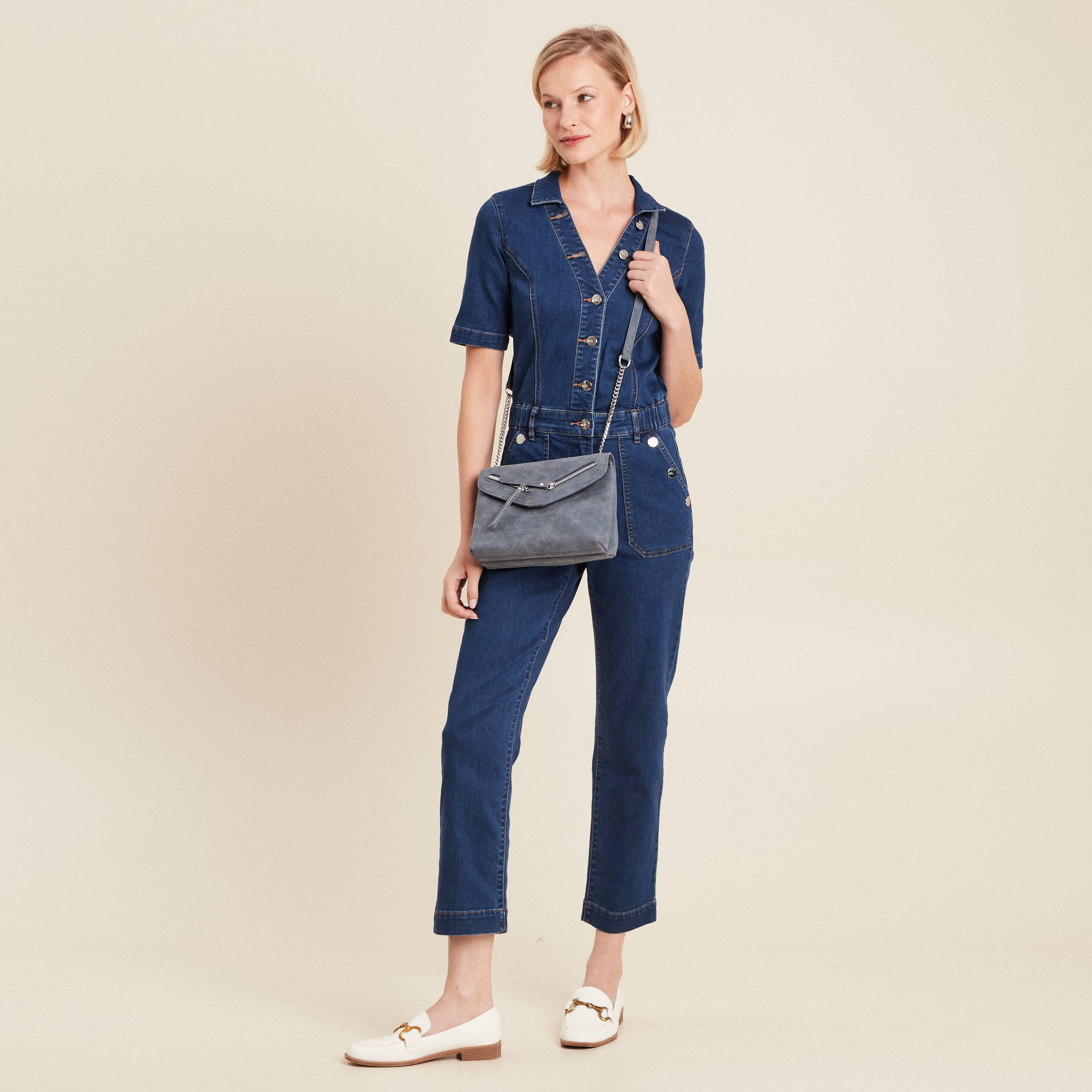 Combinaison pantalon en jean denim stone femme