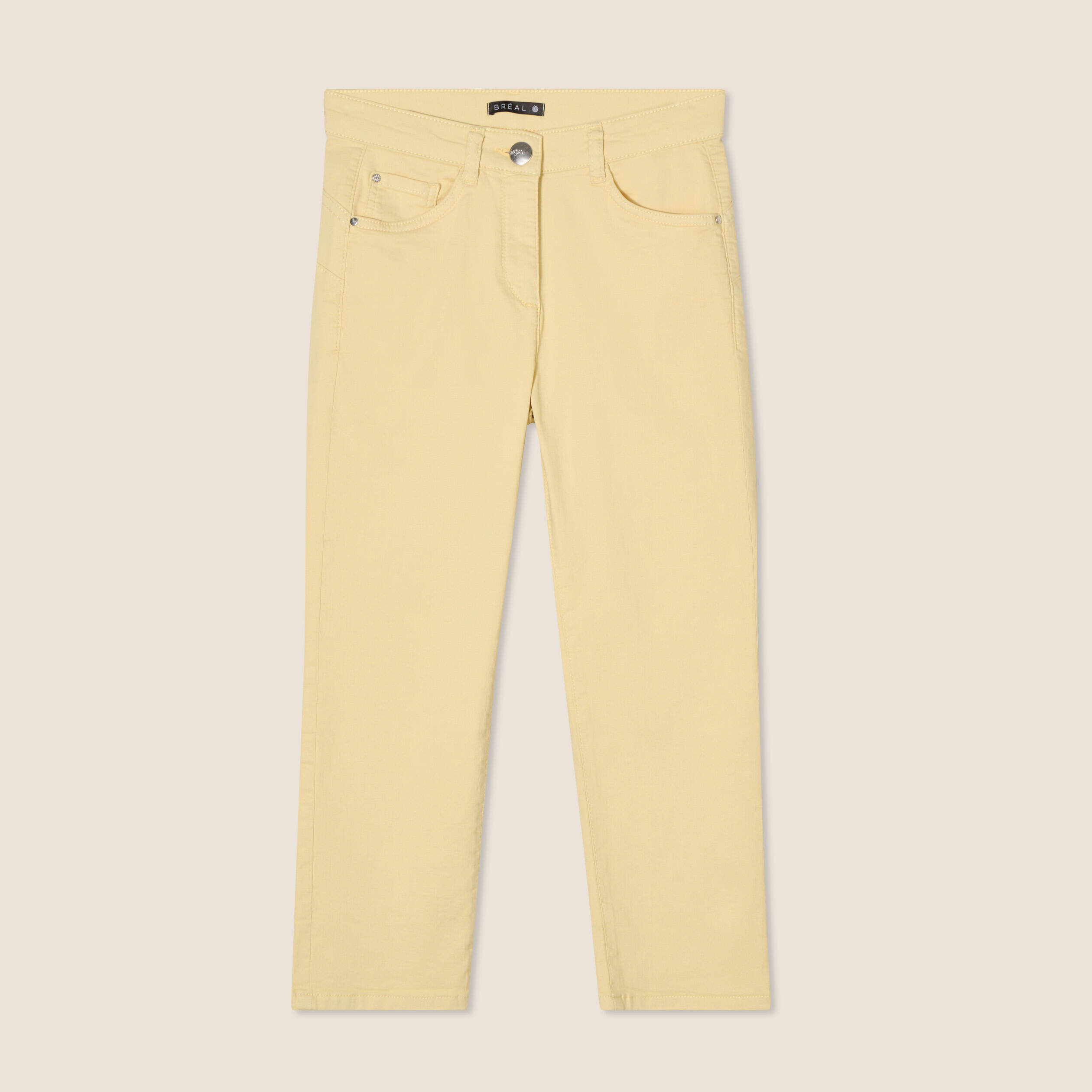 Pantacourt droit taille standard jaune clair femme