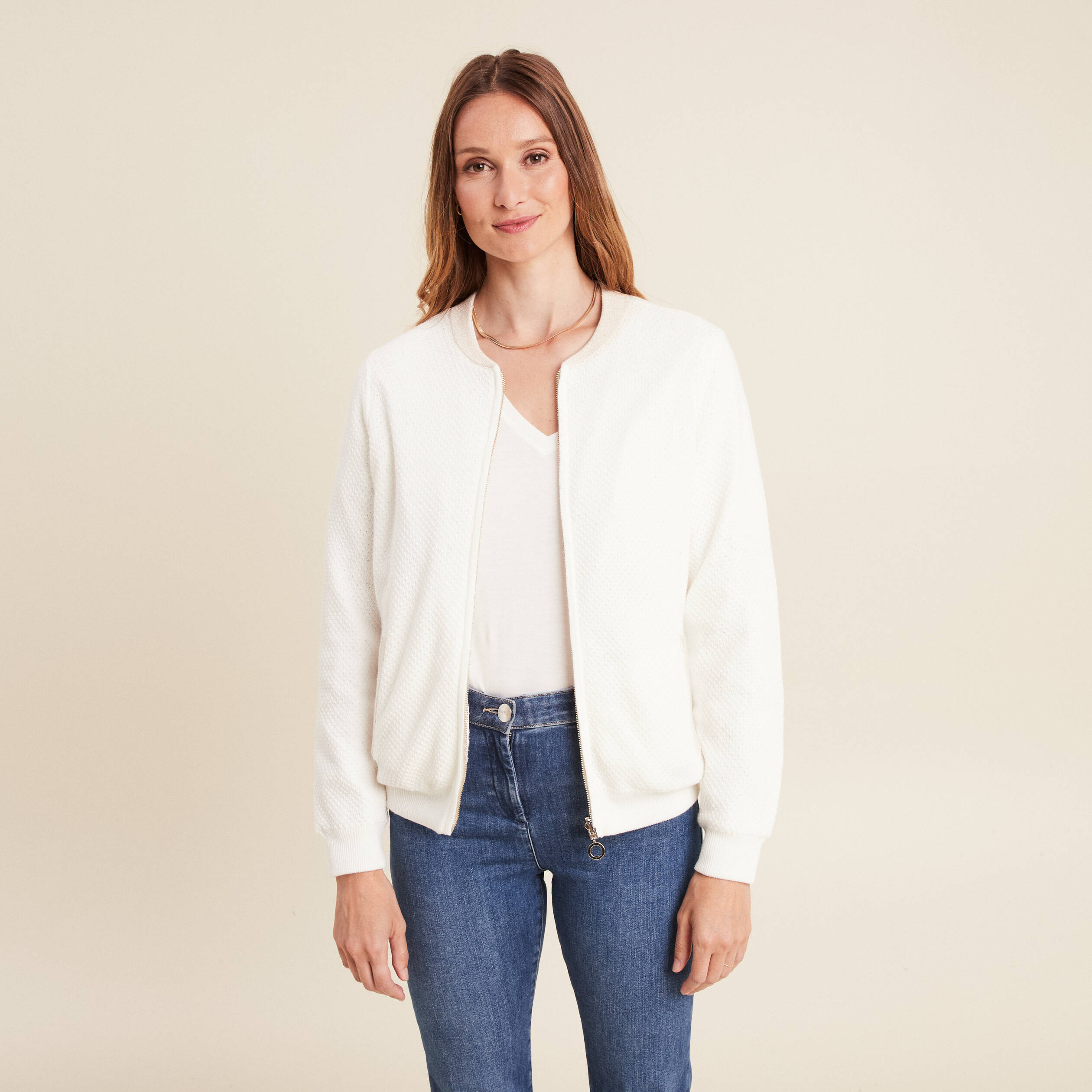 veste reversible brodee ecru femme Veste réversible brodée ecru femme