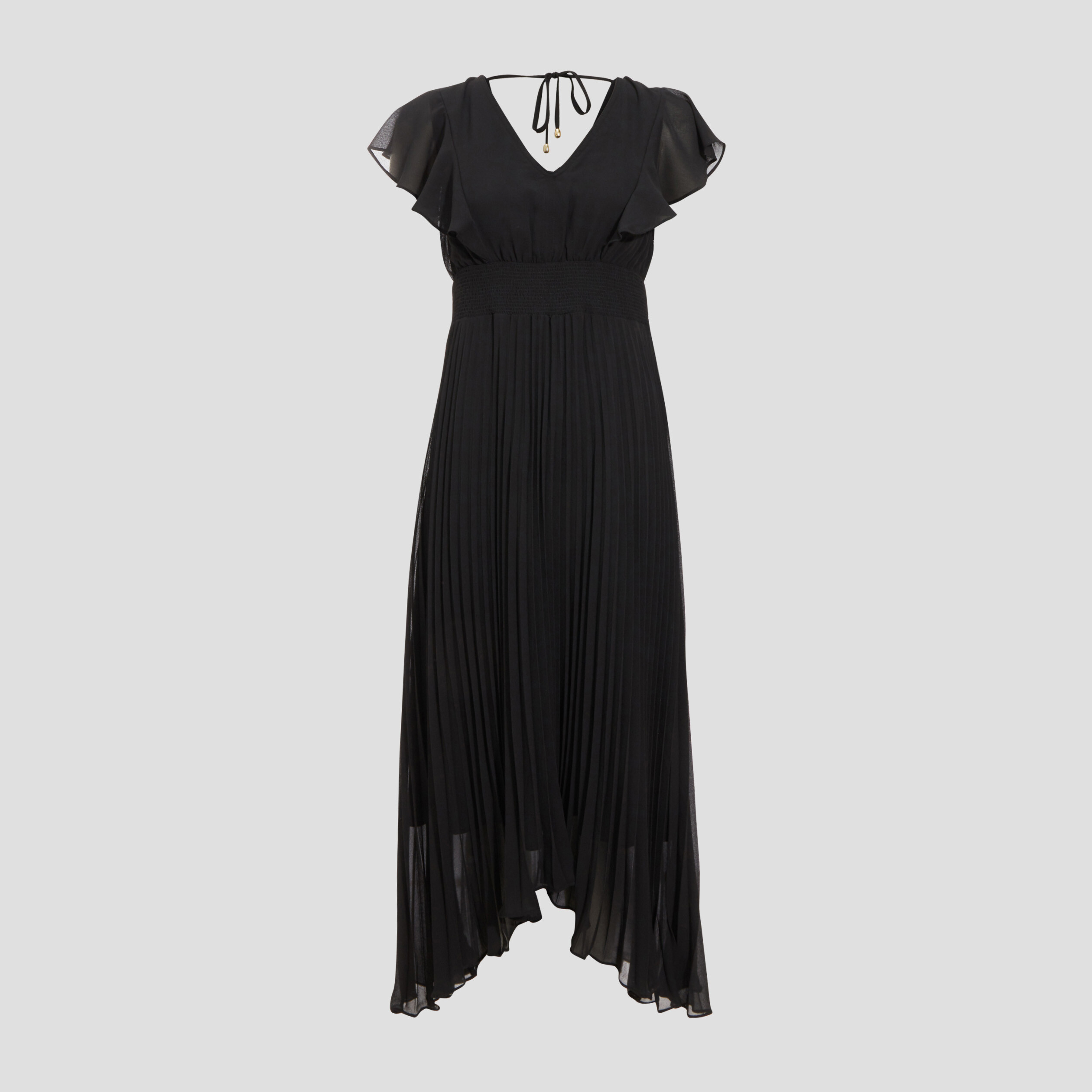 Robe longue évasée à volants noir femme