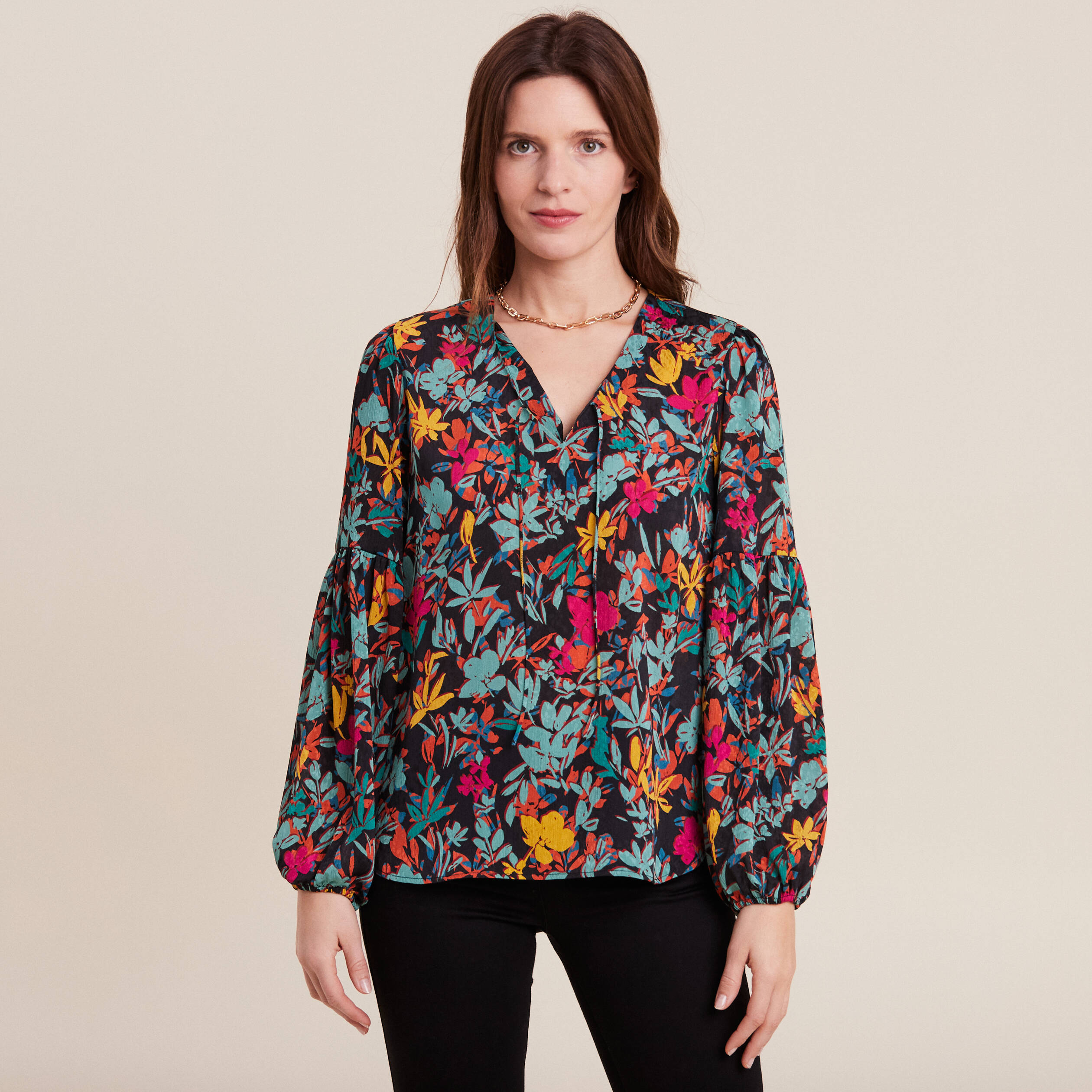 Blouse manches longues multicolore femme