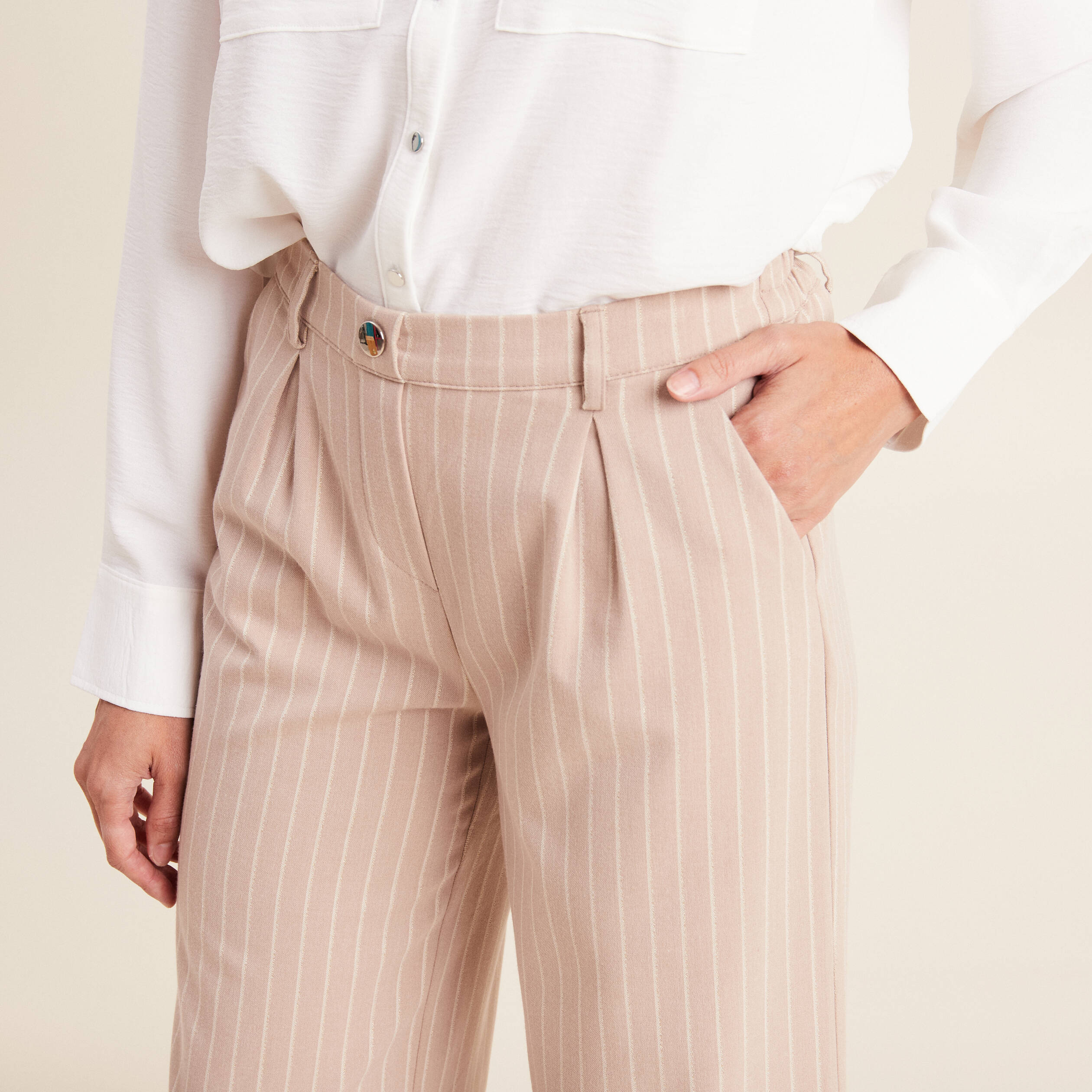 Pantalon large 7 8eme creme femme Breal