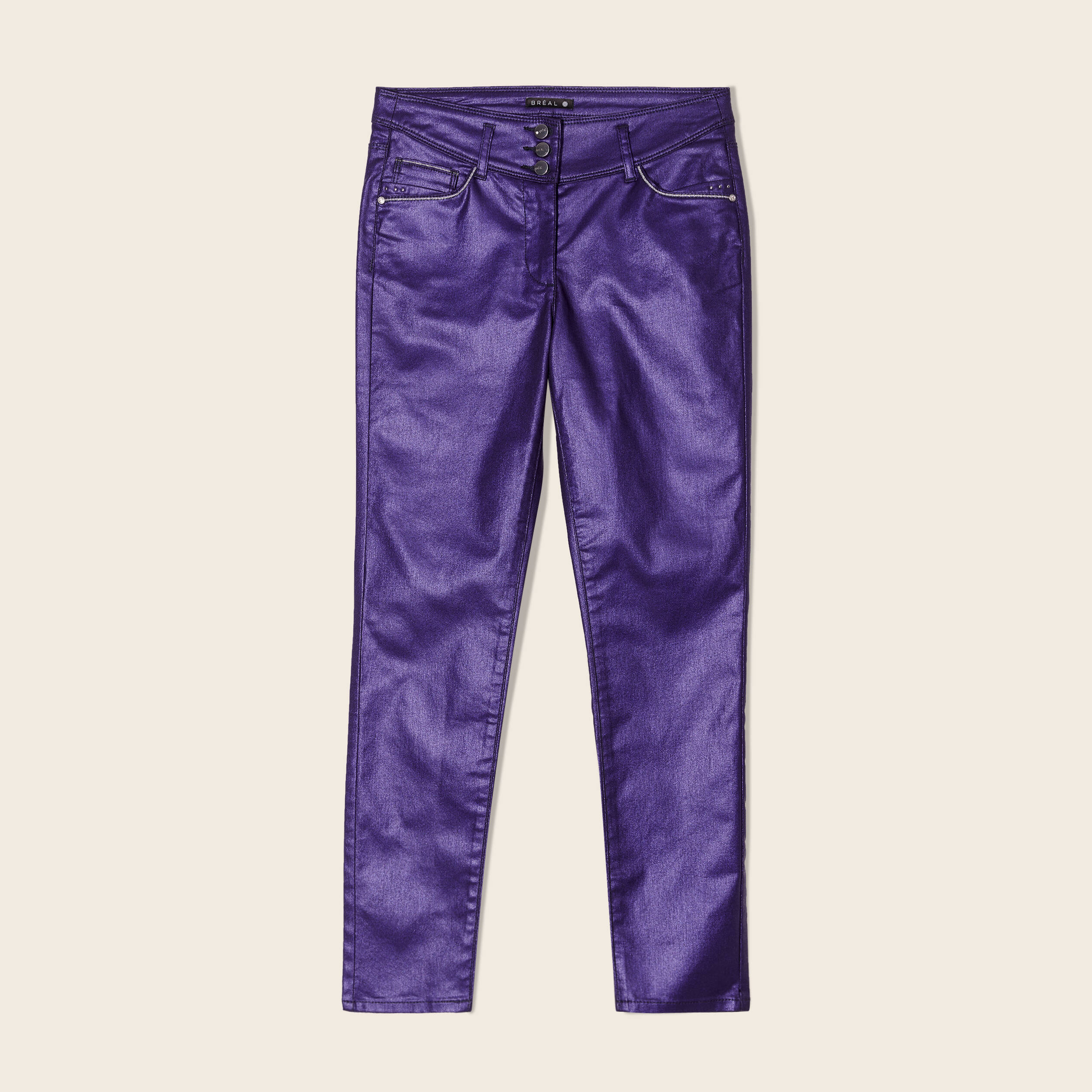 Pantalon ajusté aspect irisé violet foncé femme