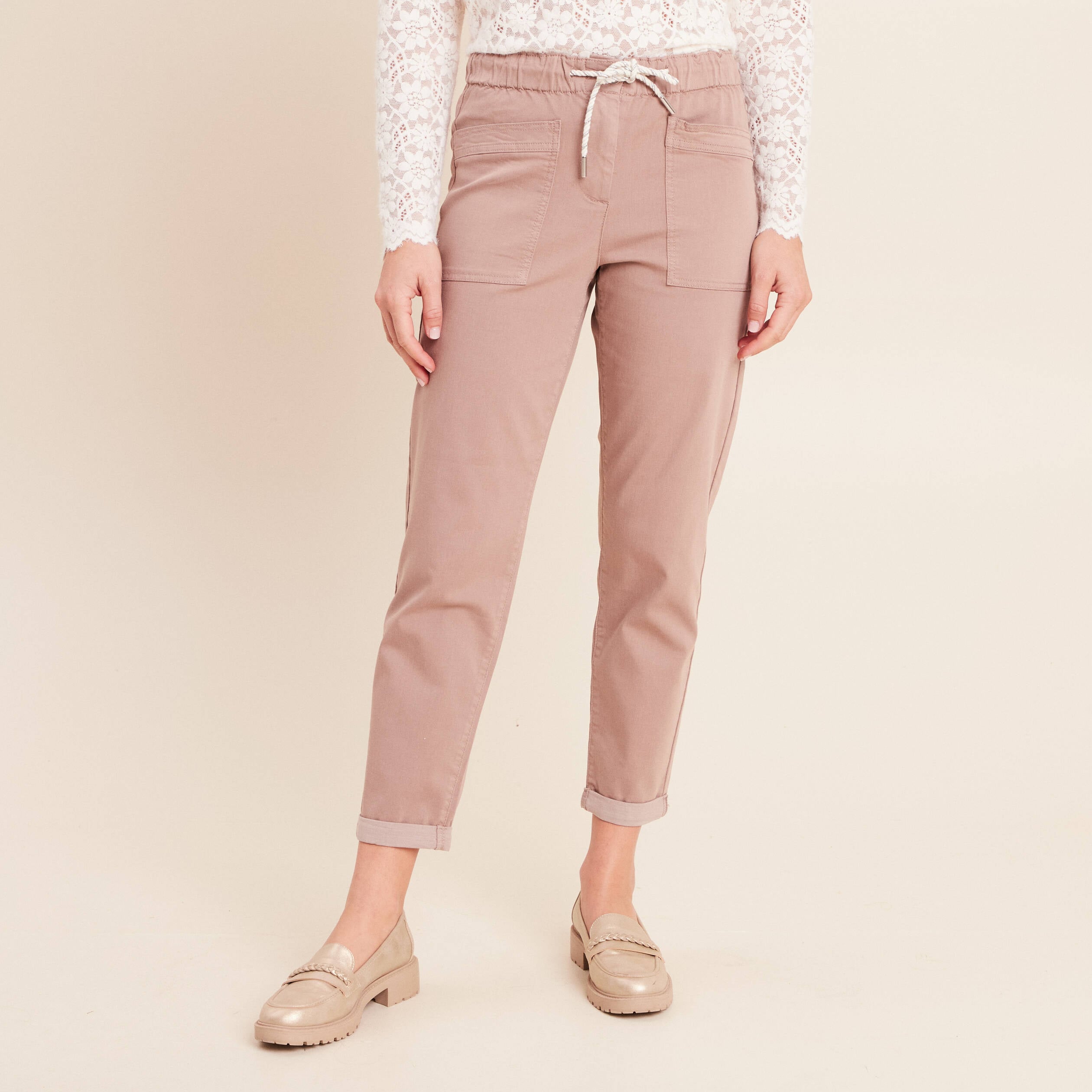Pantalon coupe mom 7/8&egrave;me taupe femme
