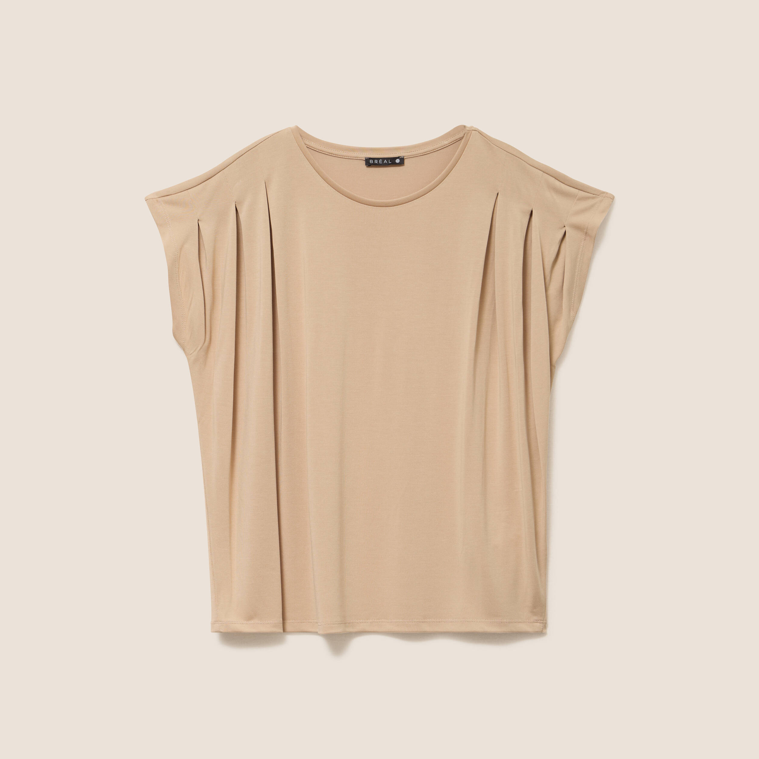 T-shirt droit col rond manches courtes sable femme