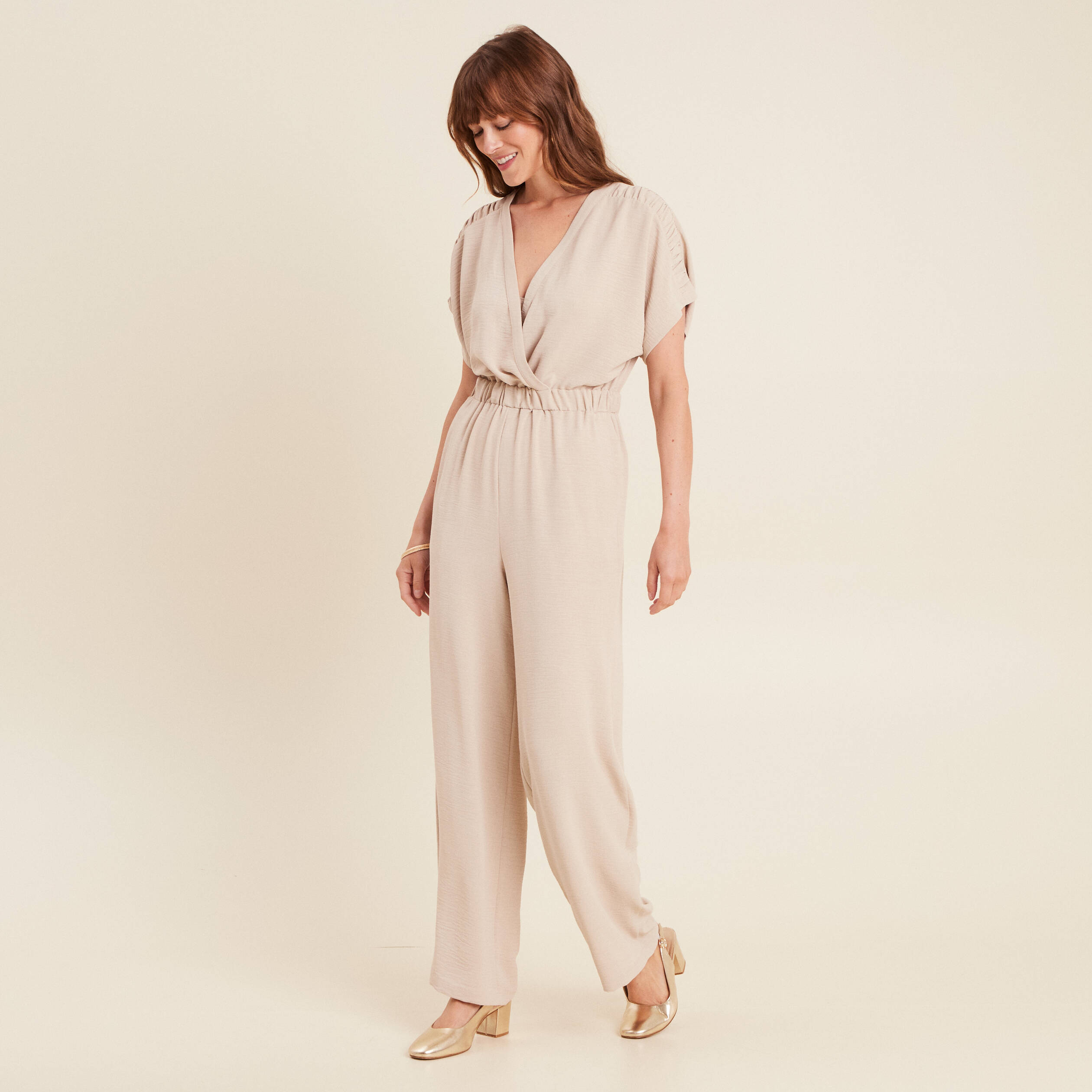 combinaison col croise gris clair femme Combinaison col croisé gris clair femme