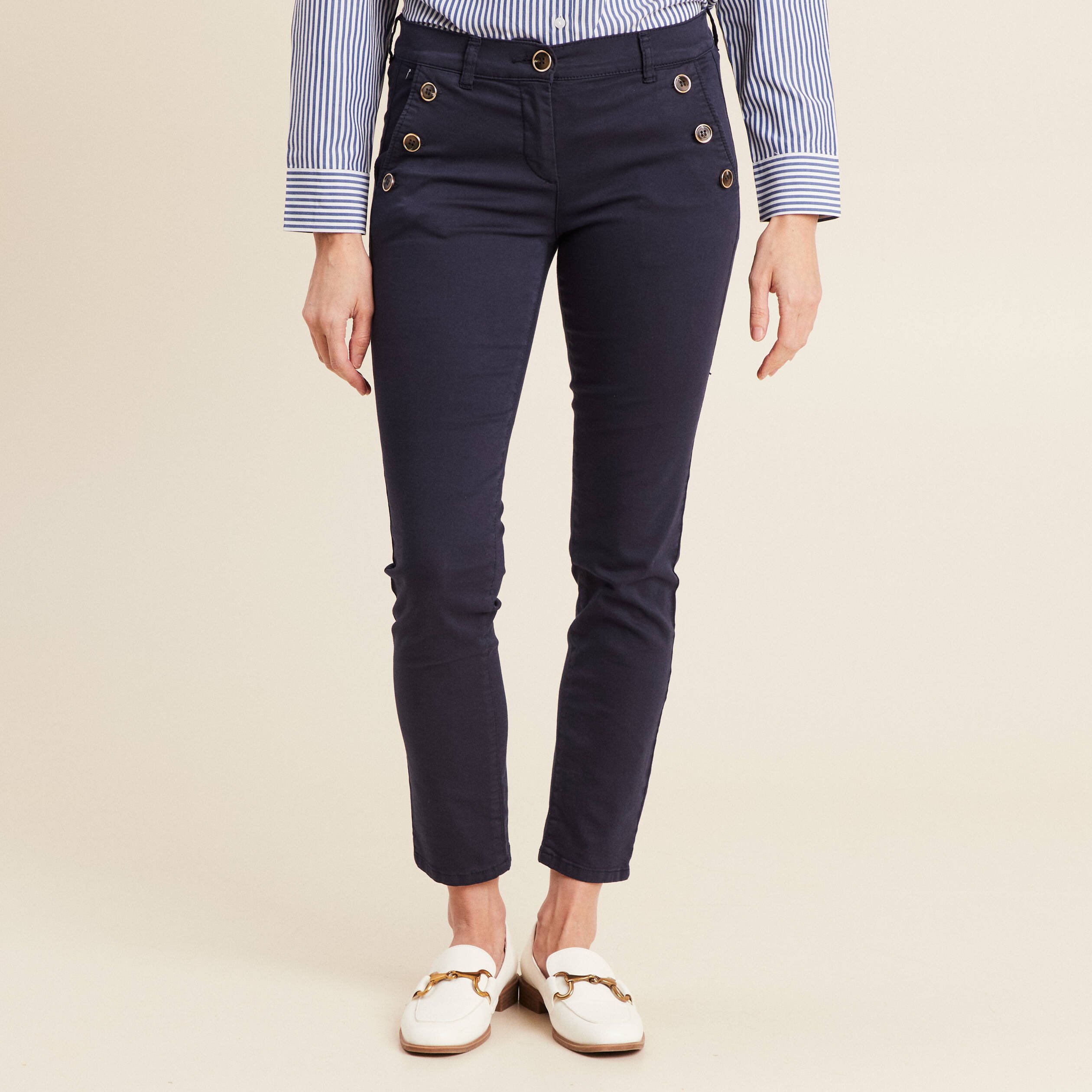Pantalon ajusté 7/8ème bleu marine femme