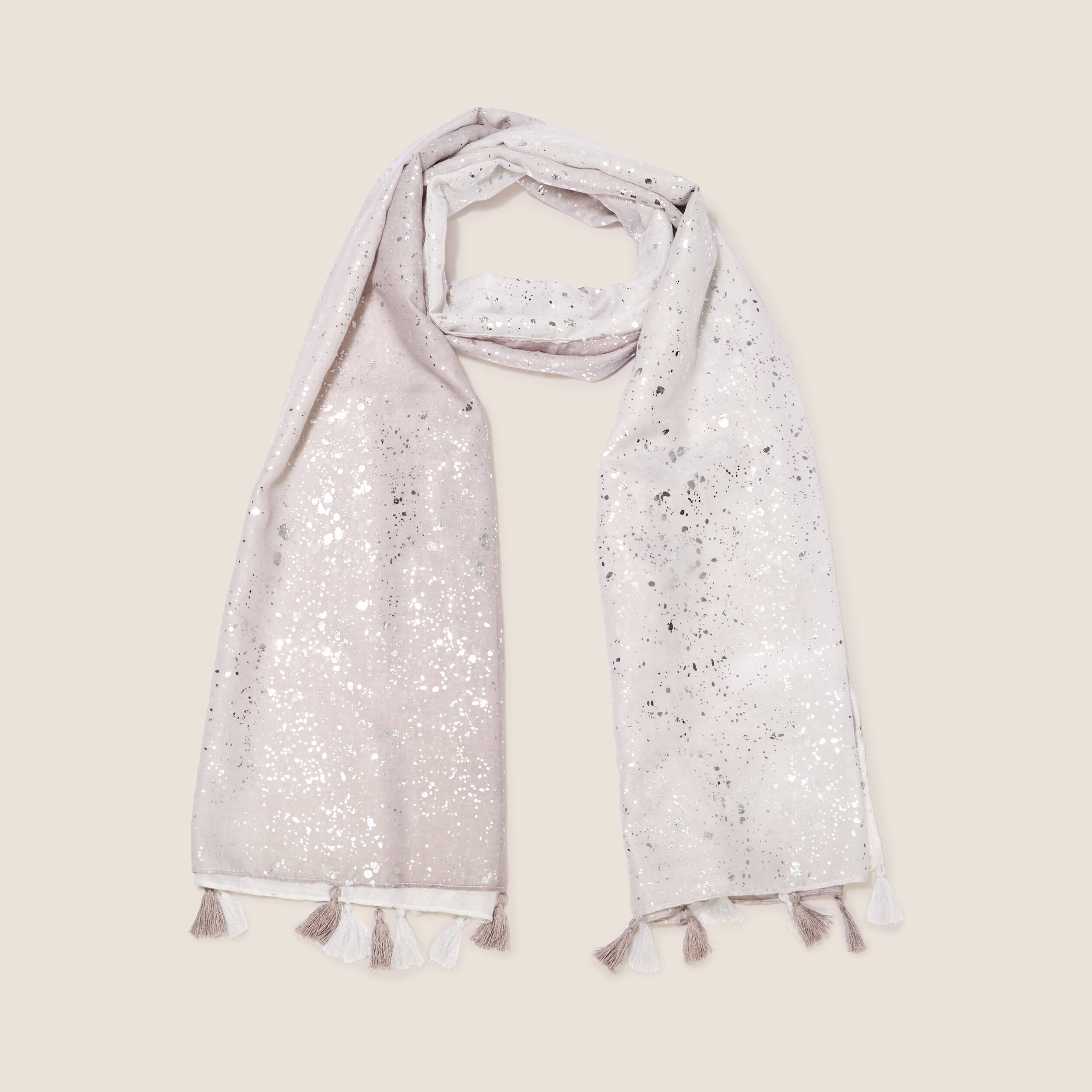Foulard à pampilles gris argent femme