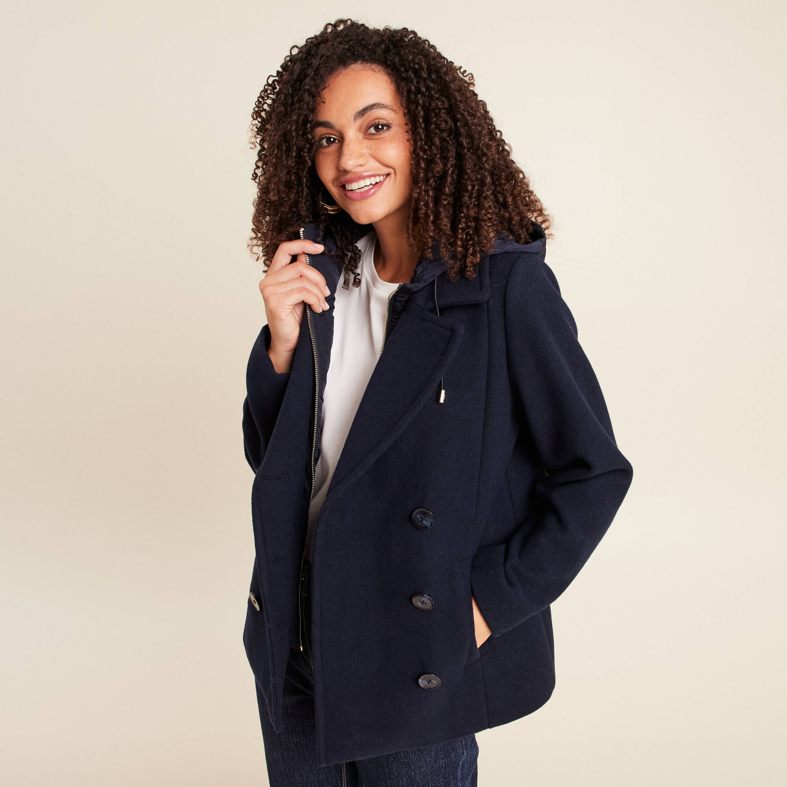 Caban Femme Manteau Femme Bleu Marine Capuche Caban