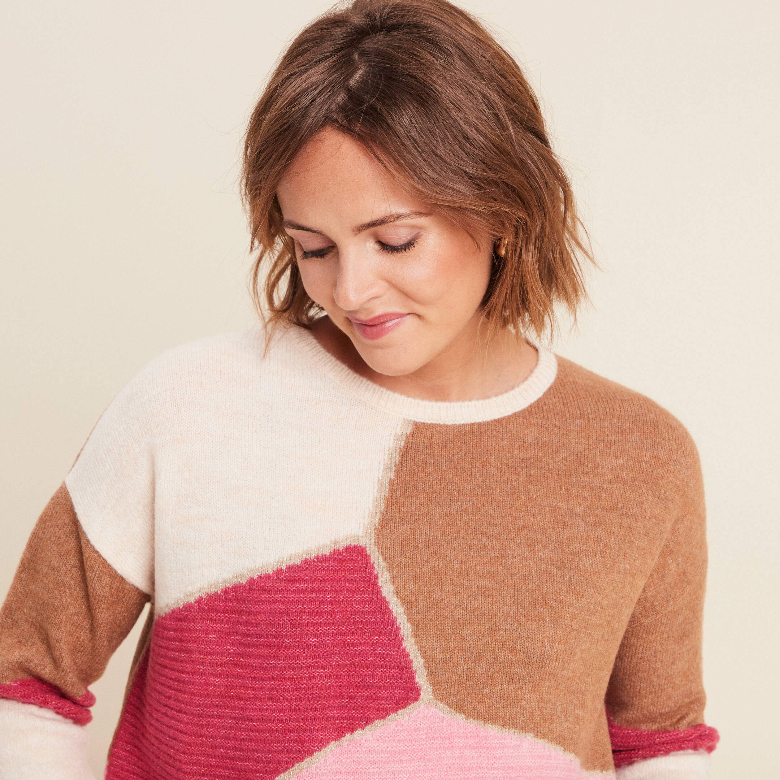 Pull manches longues rose femme