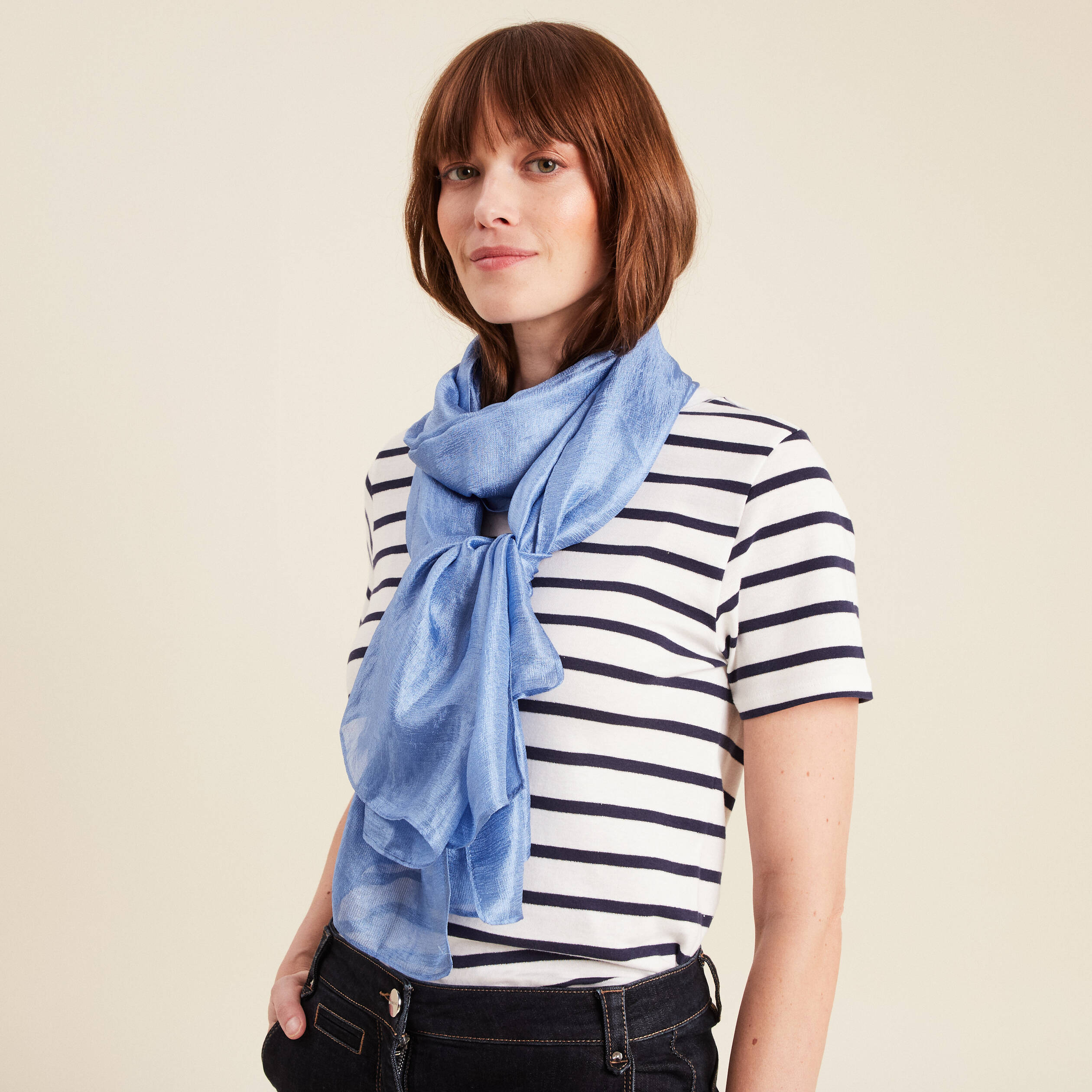 Foulard effet satin bleu ciel femme