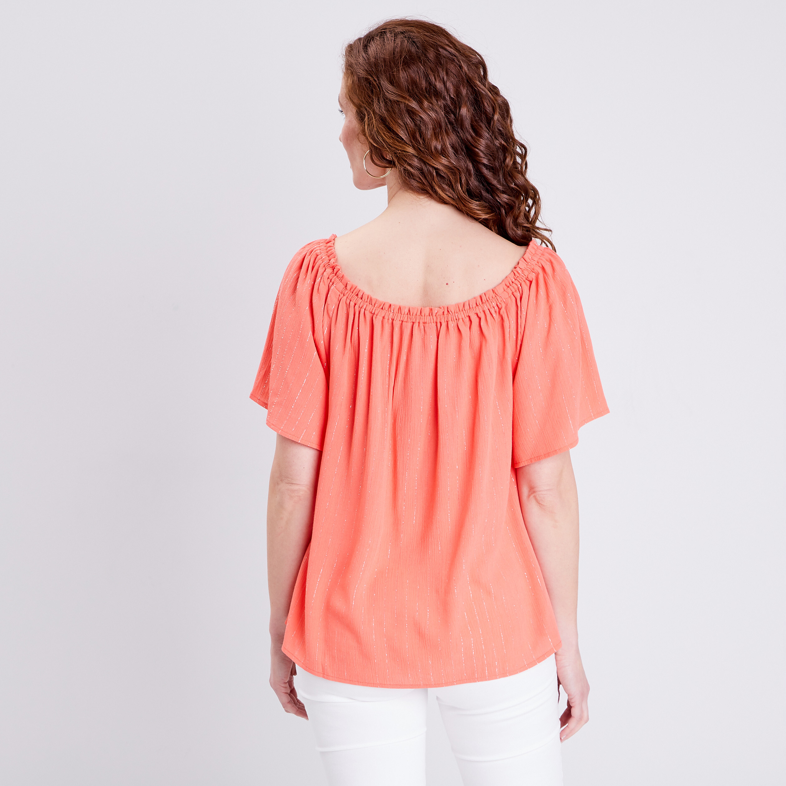 Blouse manches courtes orange clair femme