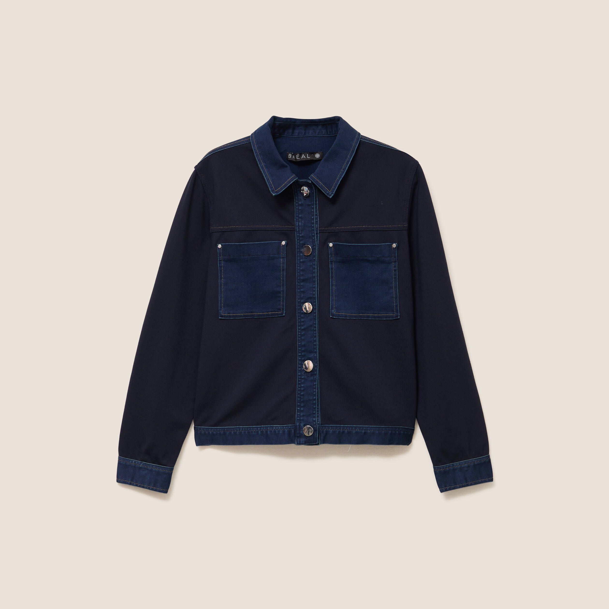 Veste droite courte manches longues denim brut femme