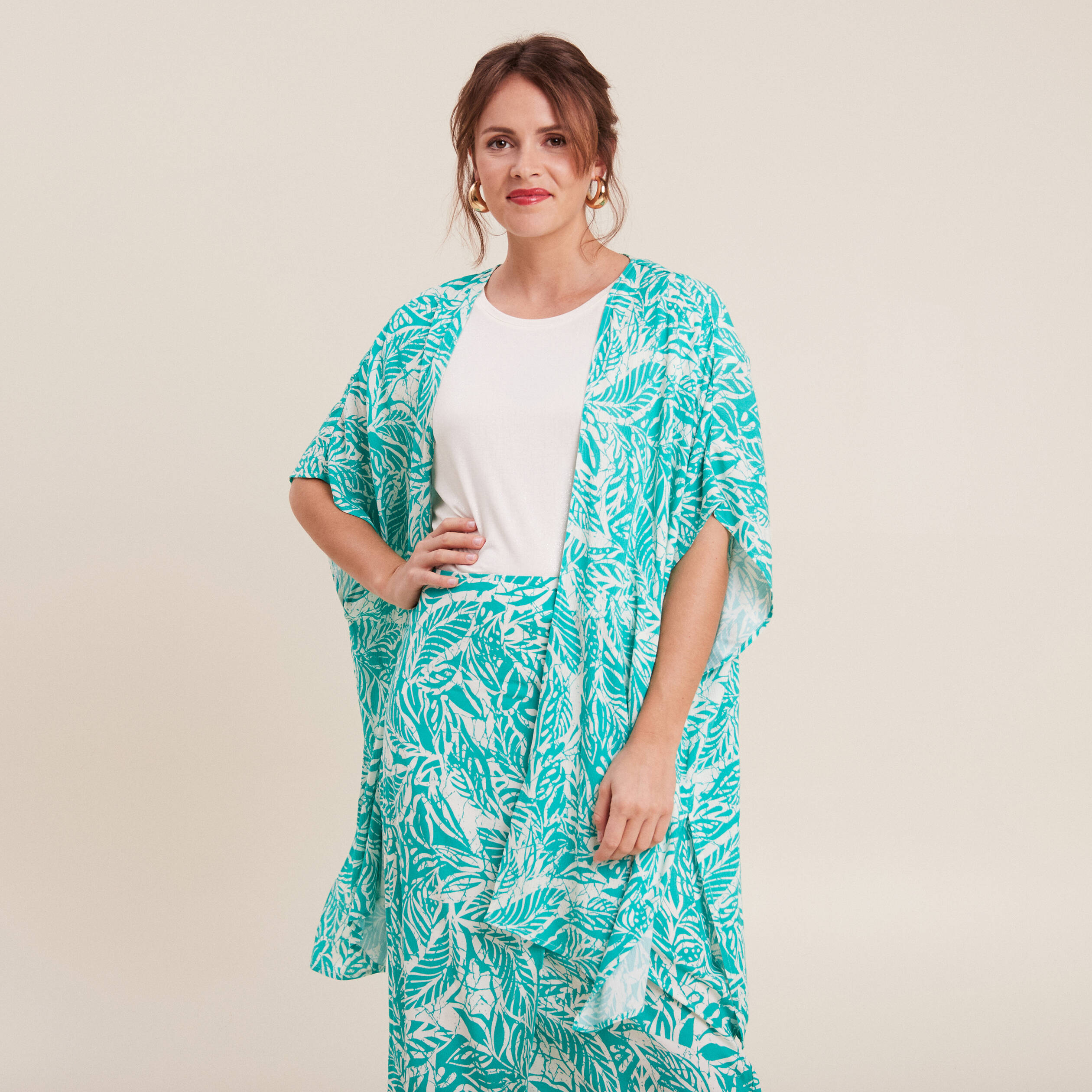 Kimono dos smocké vert émeraude femme